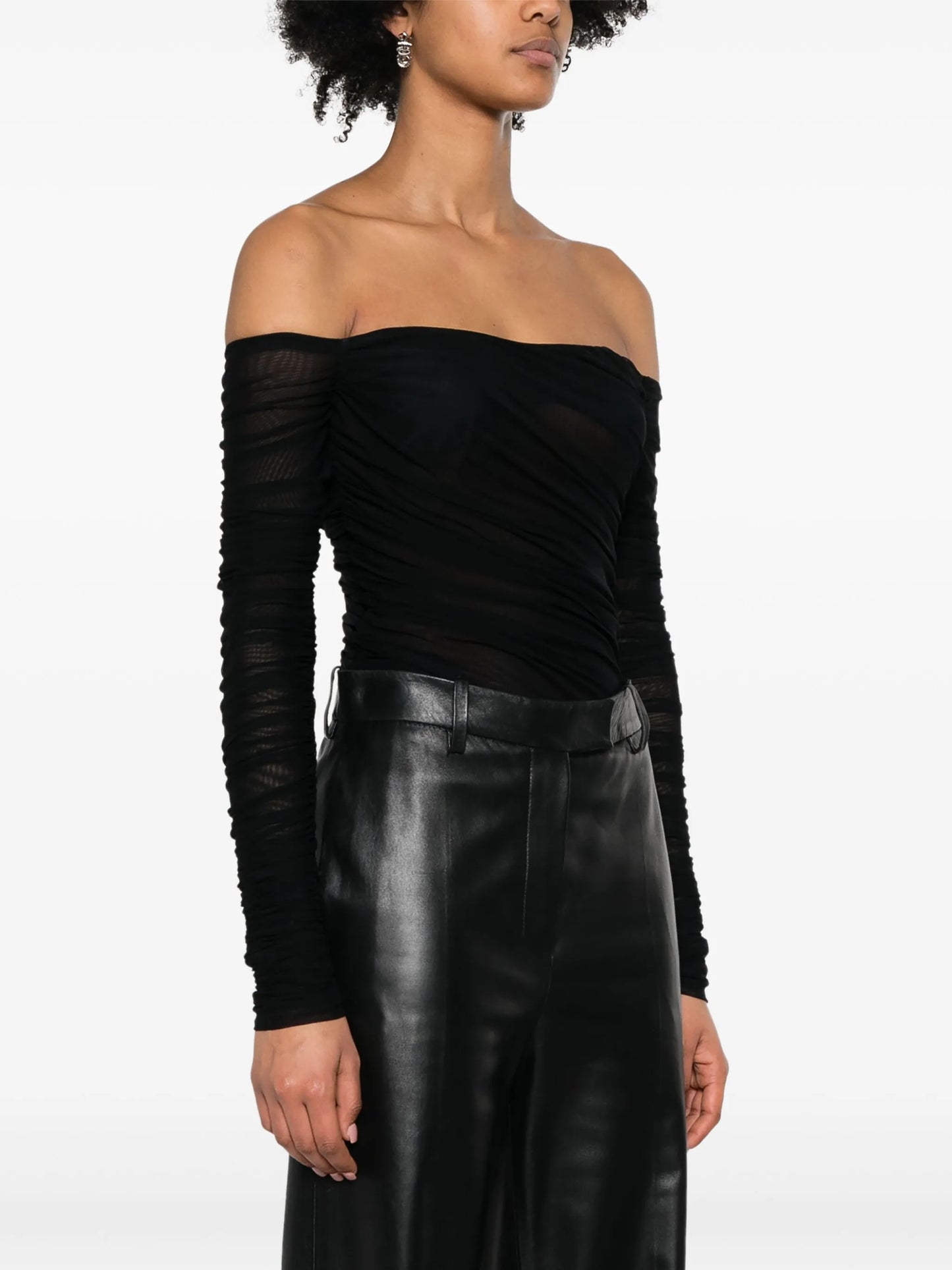 off-shoulder ruched bodysuit