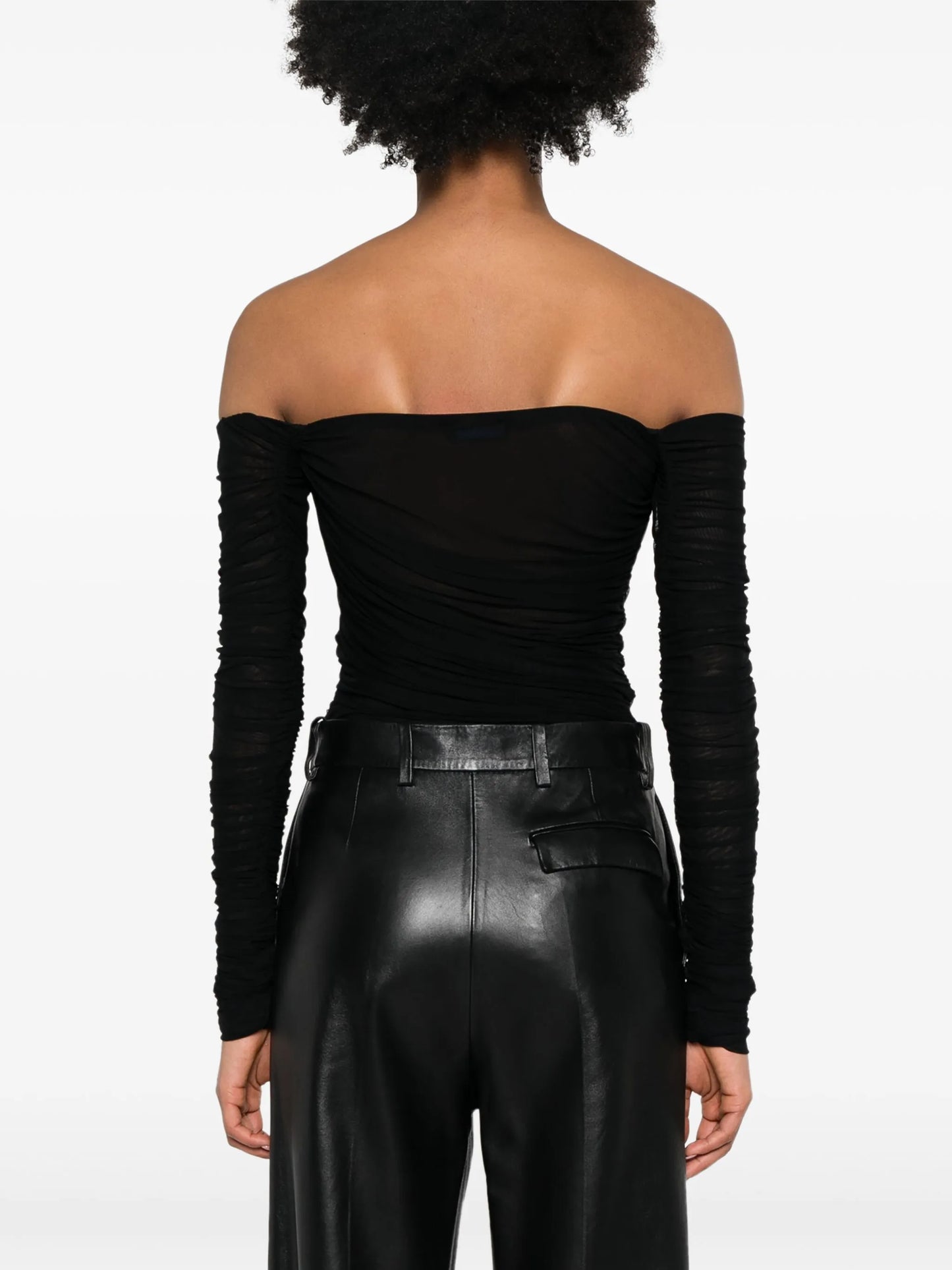 off-shoulder ruched bodysuit