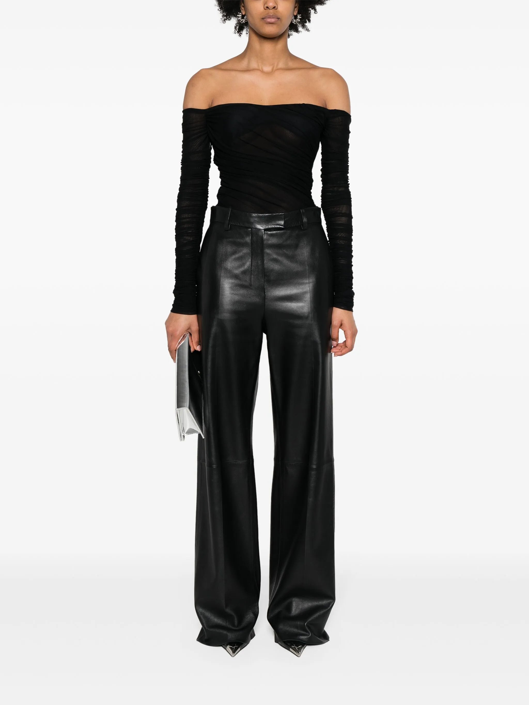 off-shoulder ruched bodysuit