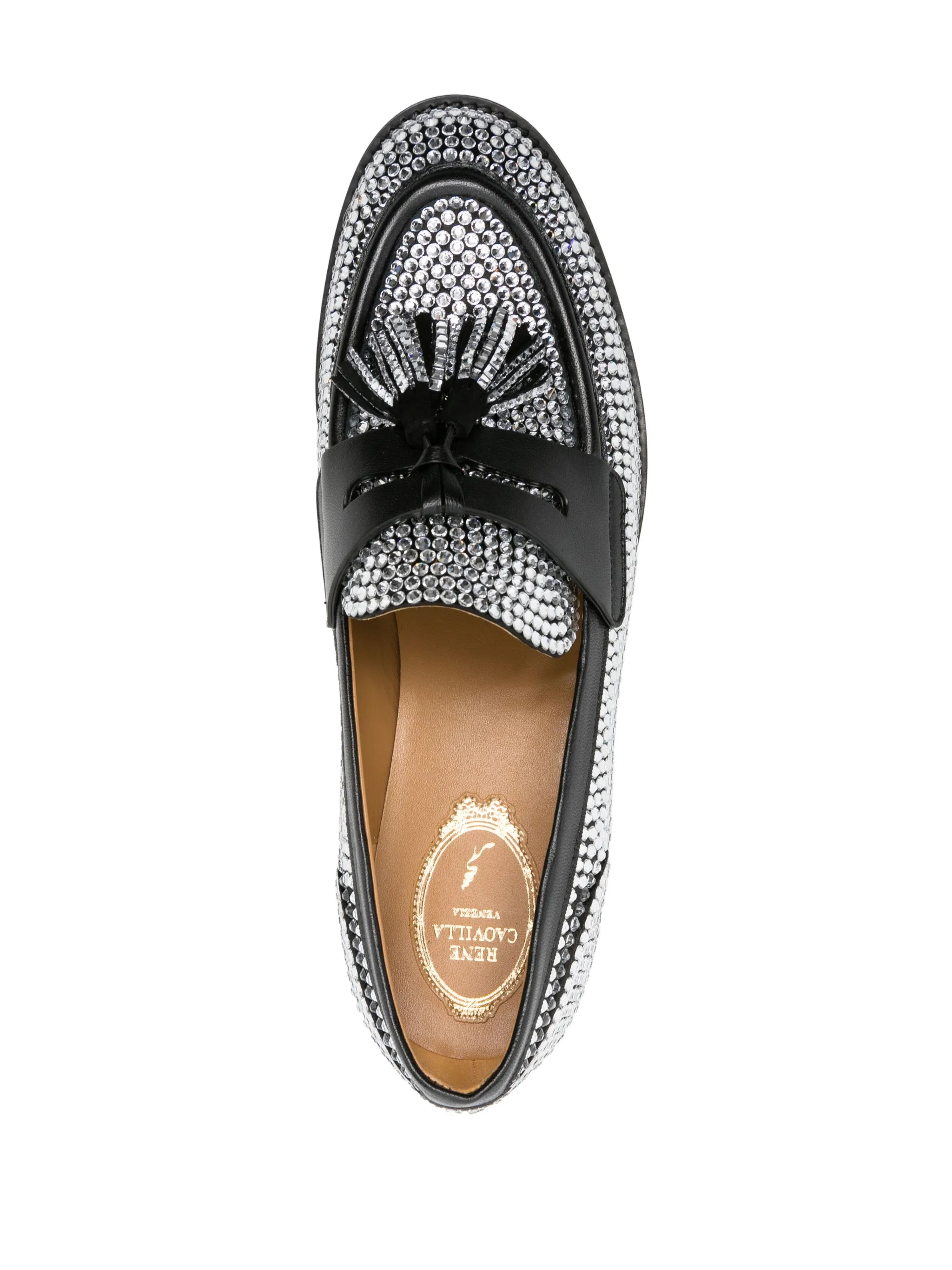 rhinestone-embellished leather loafers