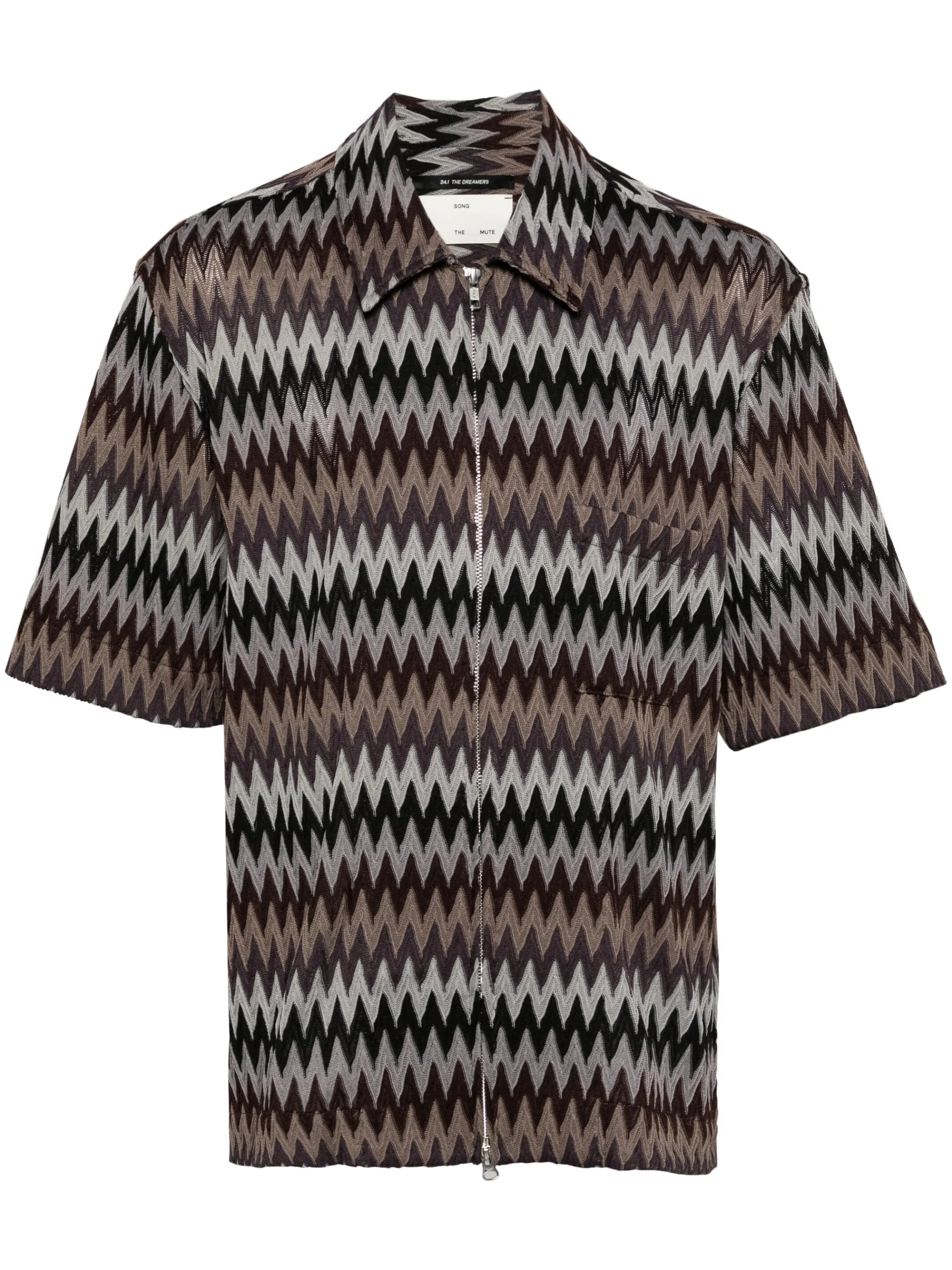 chevron-knit zip-up shirt