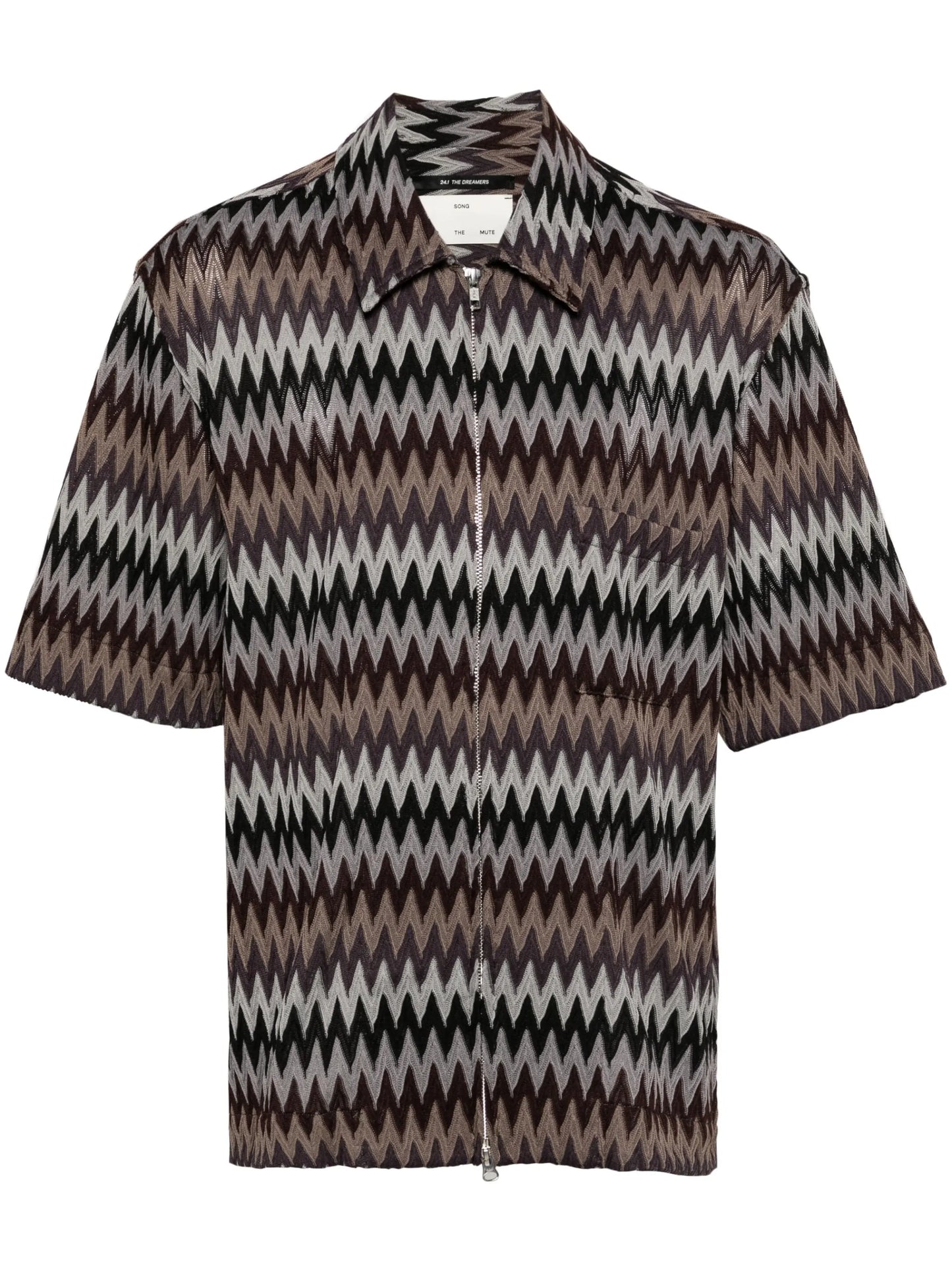 chevron-knit zip-up shirt