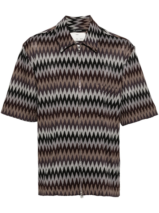 chevron-knit zip-up shirt