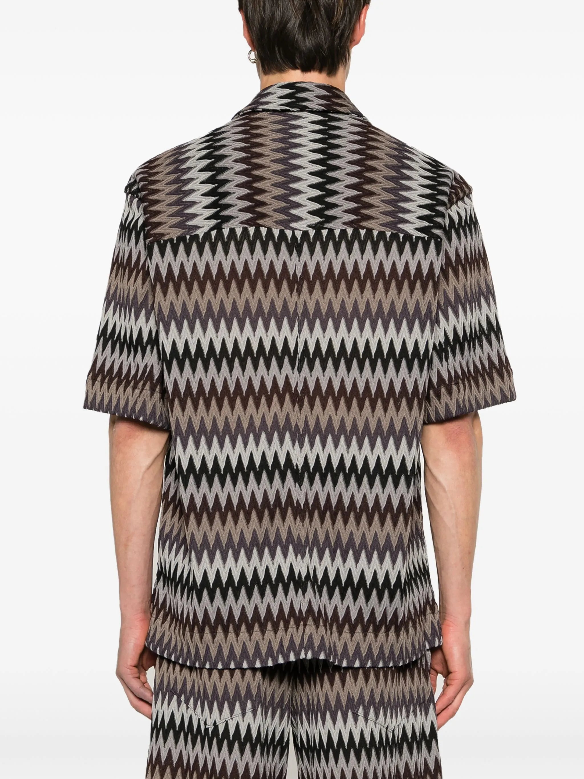 chevron-knit zip-up shirt