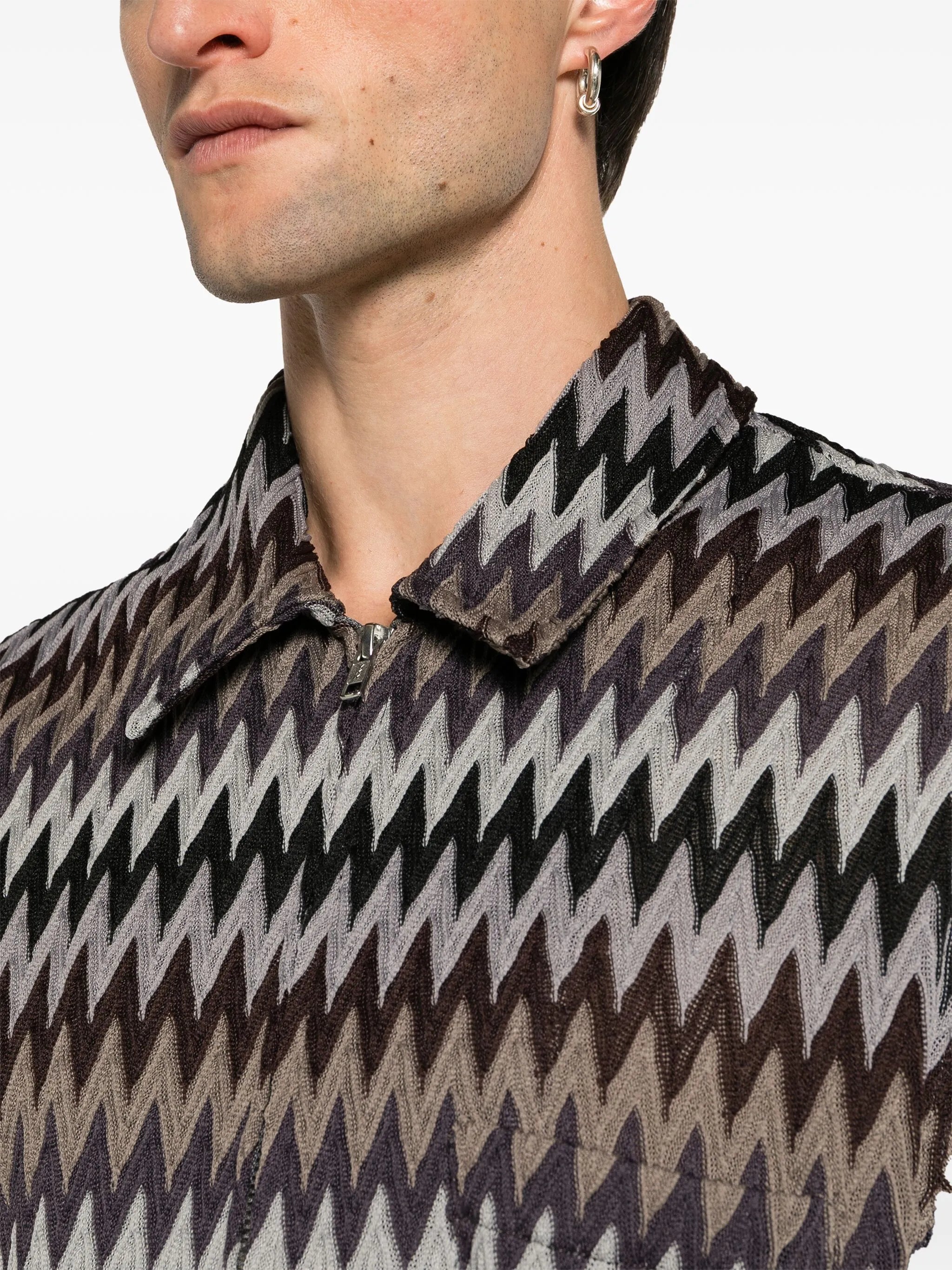 chevron-knit zip-up shirt