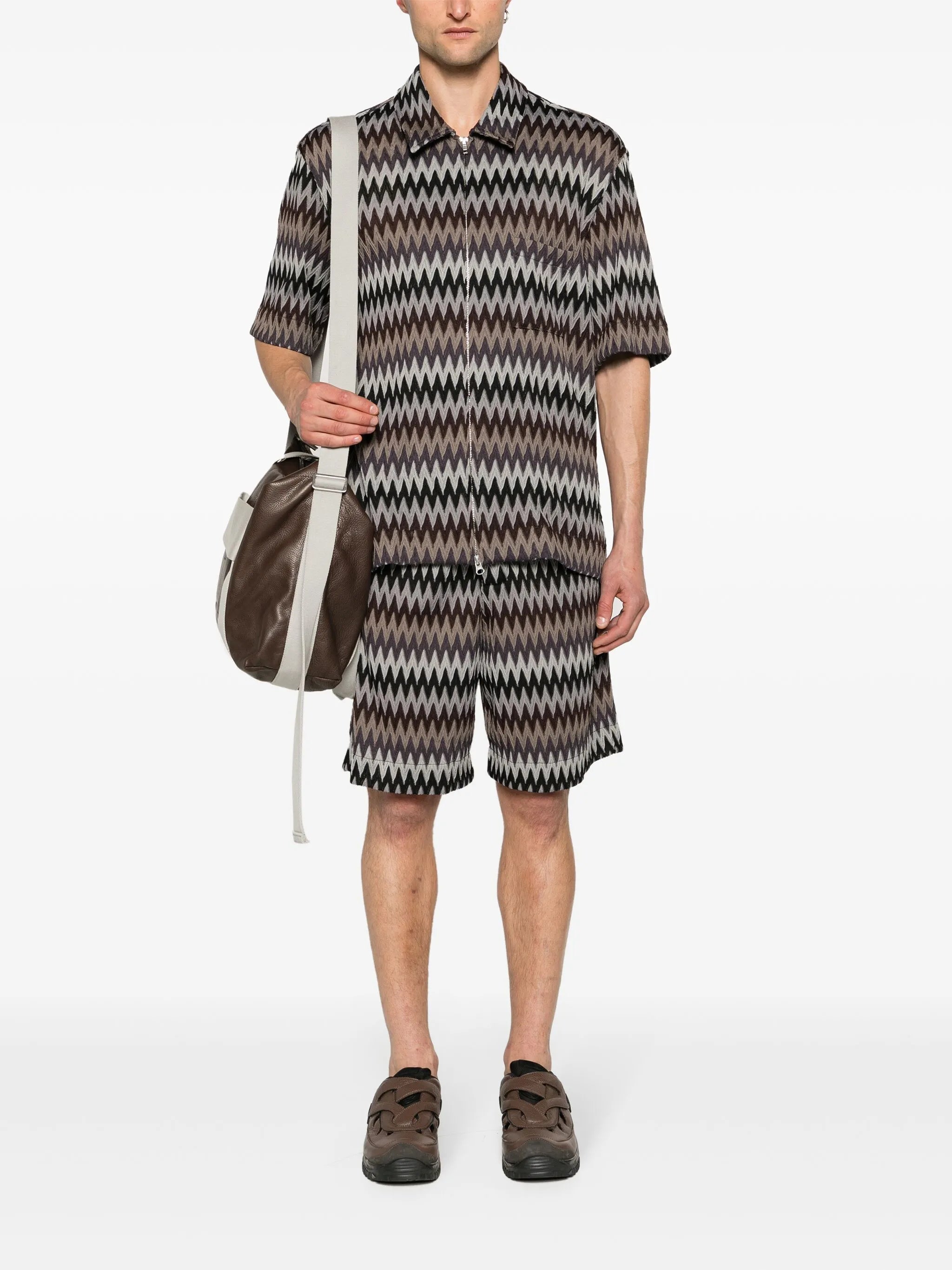 chevron-knit zip-up shirt