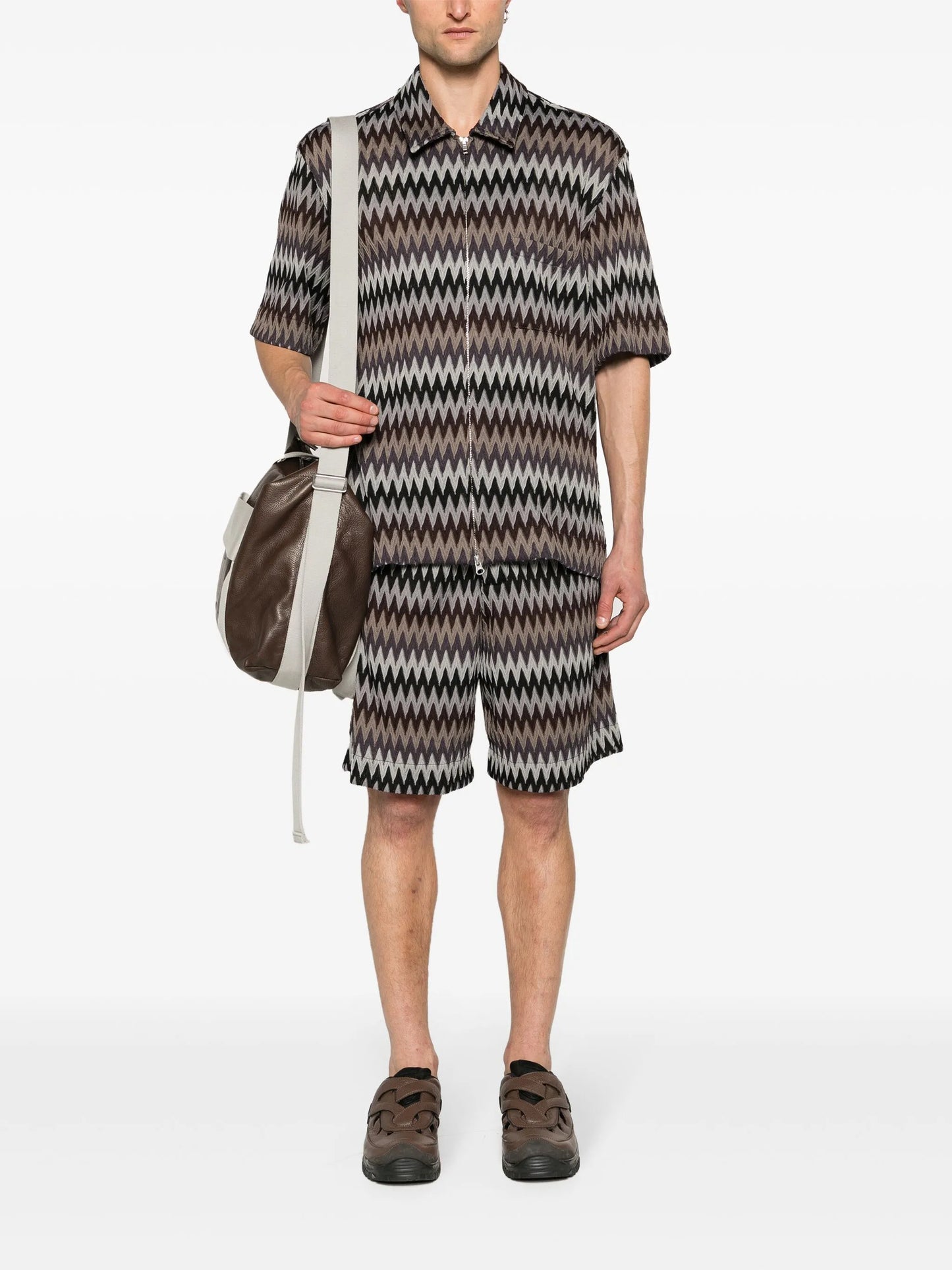 chevron-knit zip-up shirt
