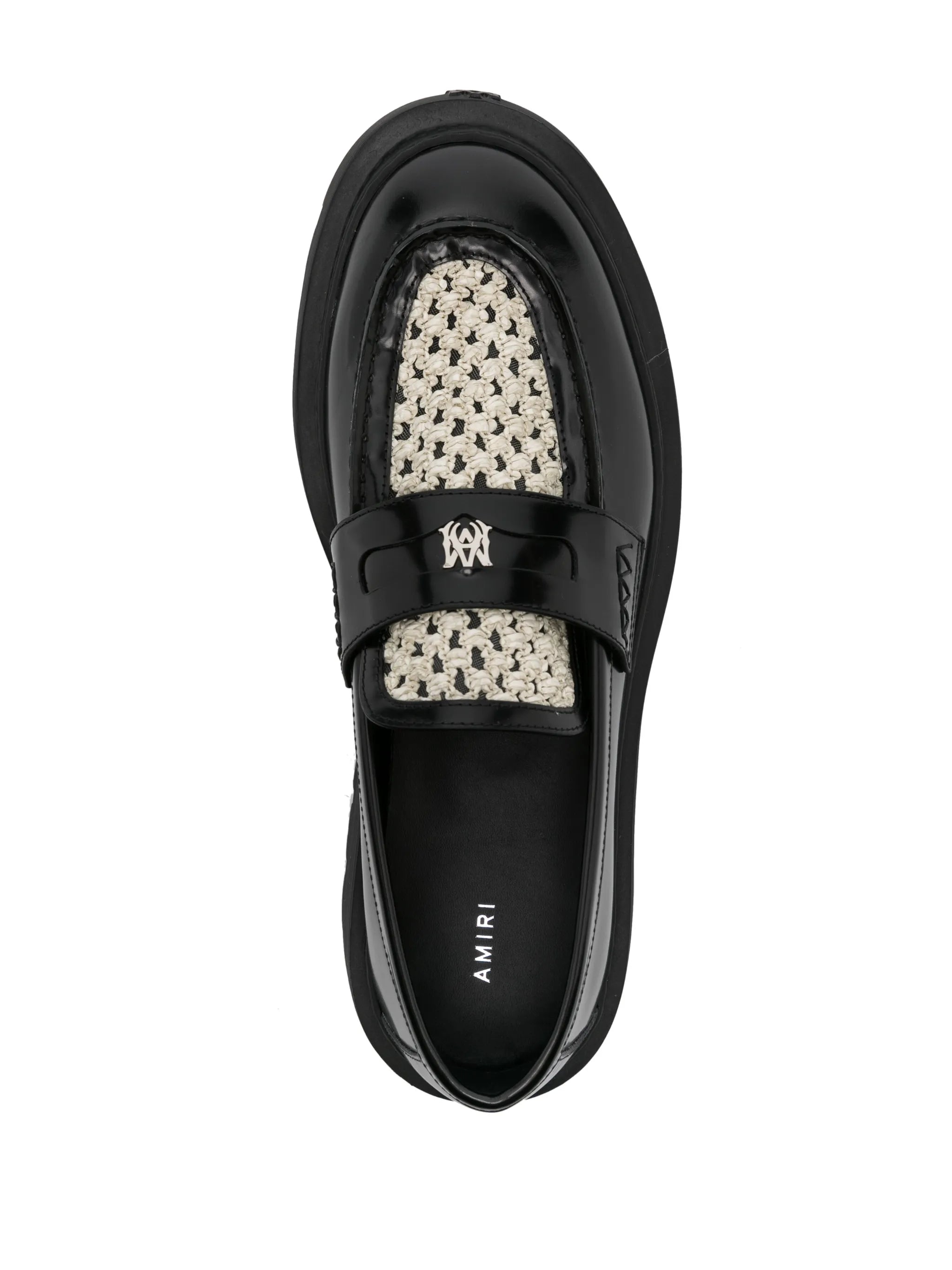 Jumbo raffia-panel leather loafers