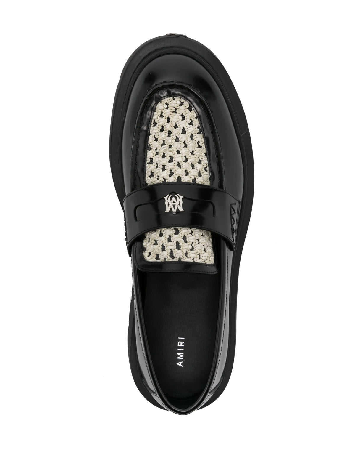 Jumbo raffia-panel leather loafers