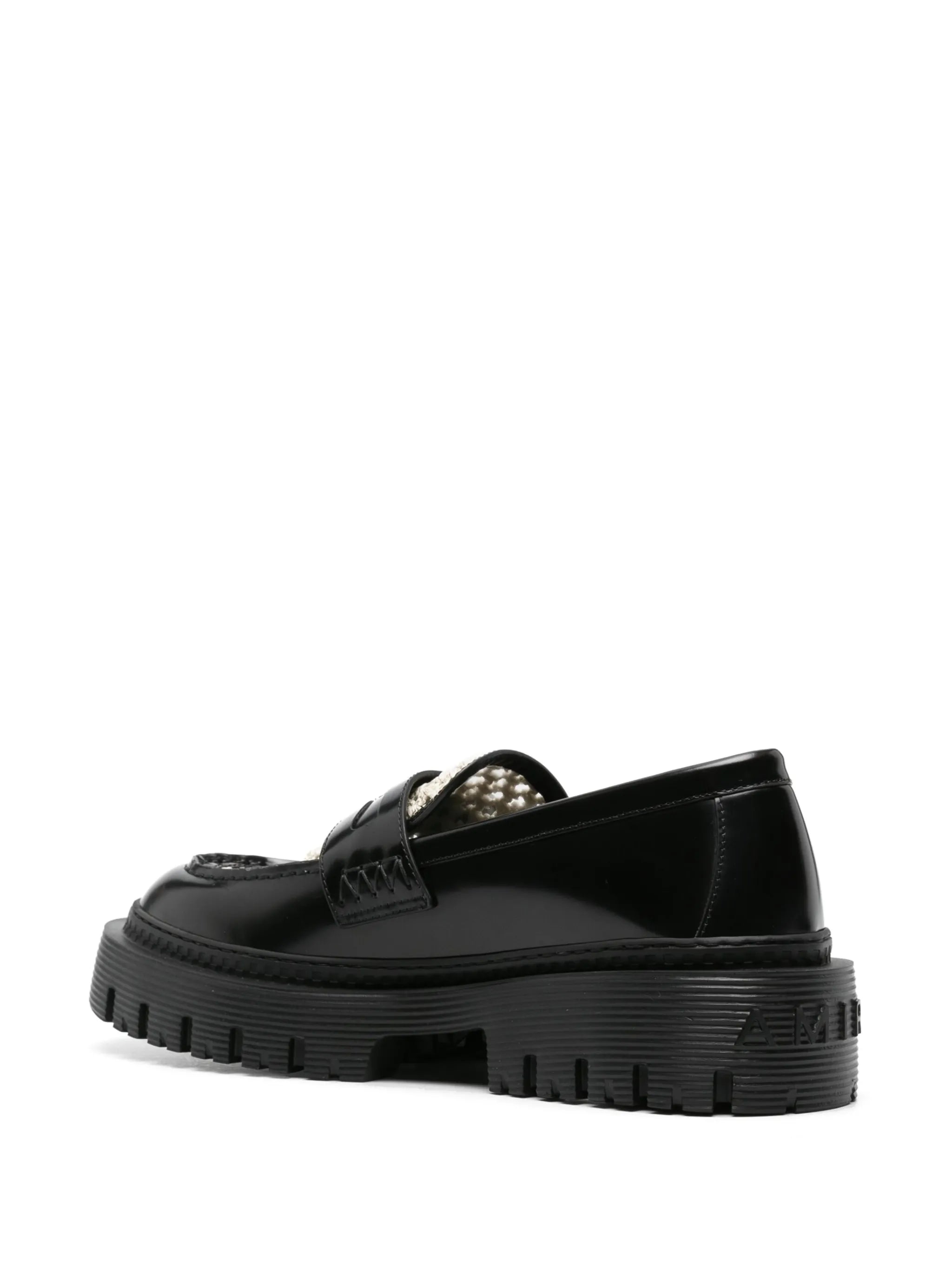 Jumbo raffia-panel leather loafers