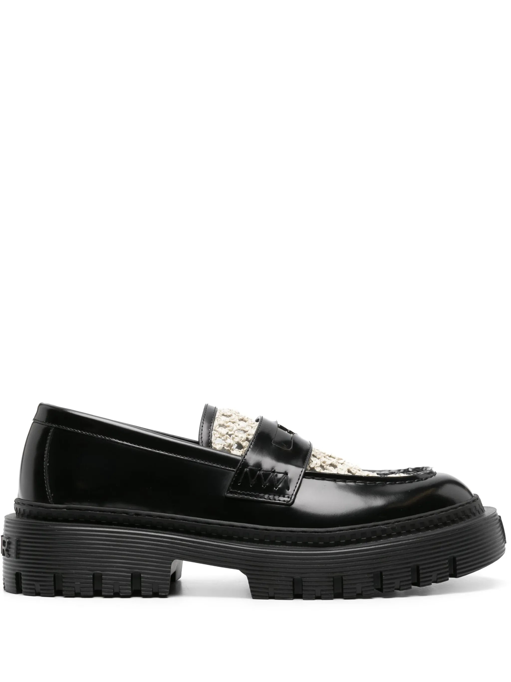 Jumbo raffia-panel leather loafers