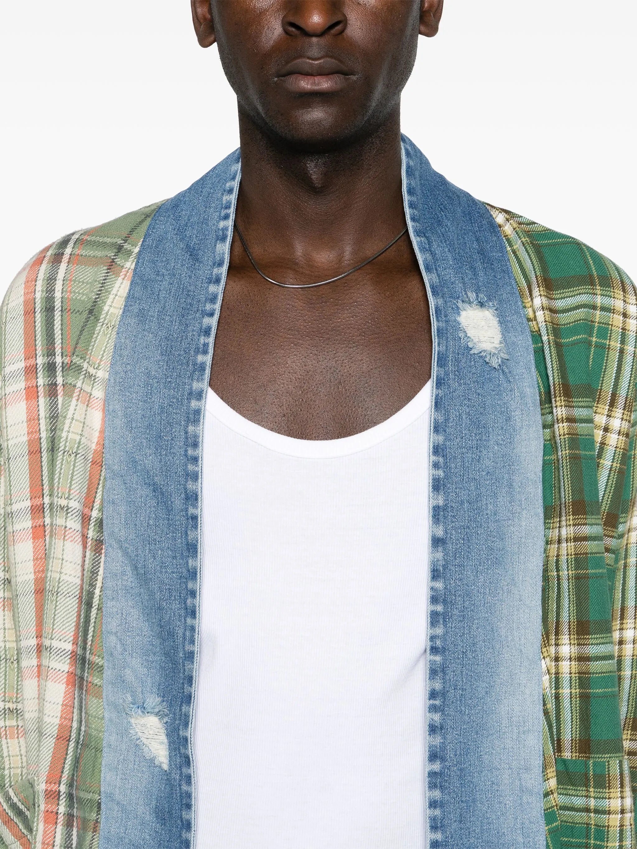 plaid-check patchwork overshirt