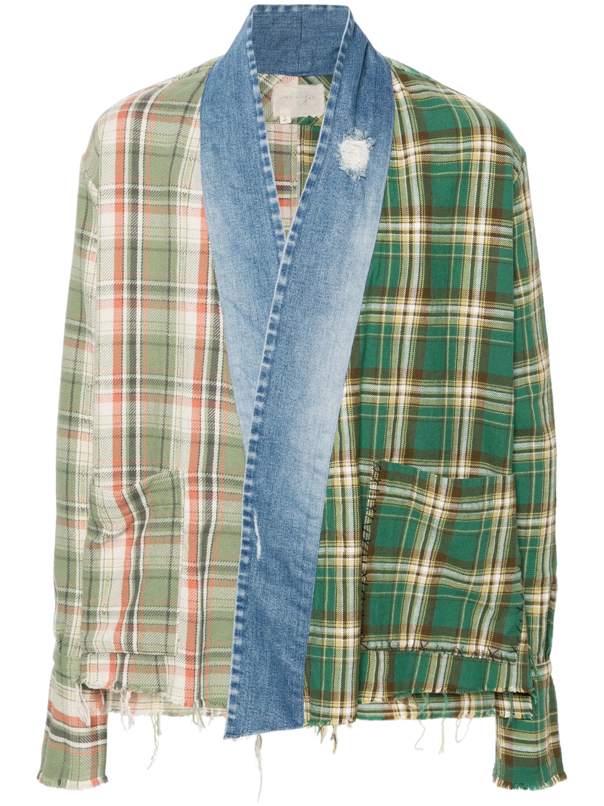 plaid-check patchwork overshirt