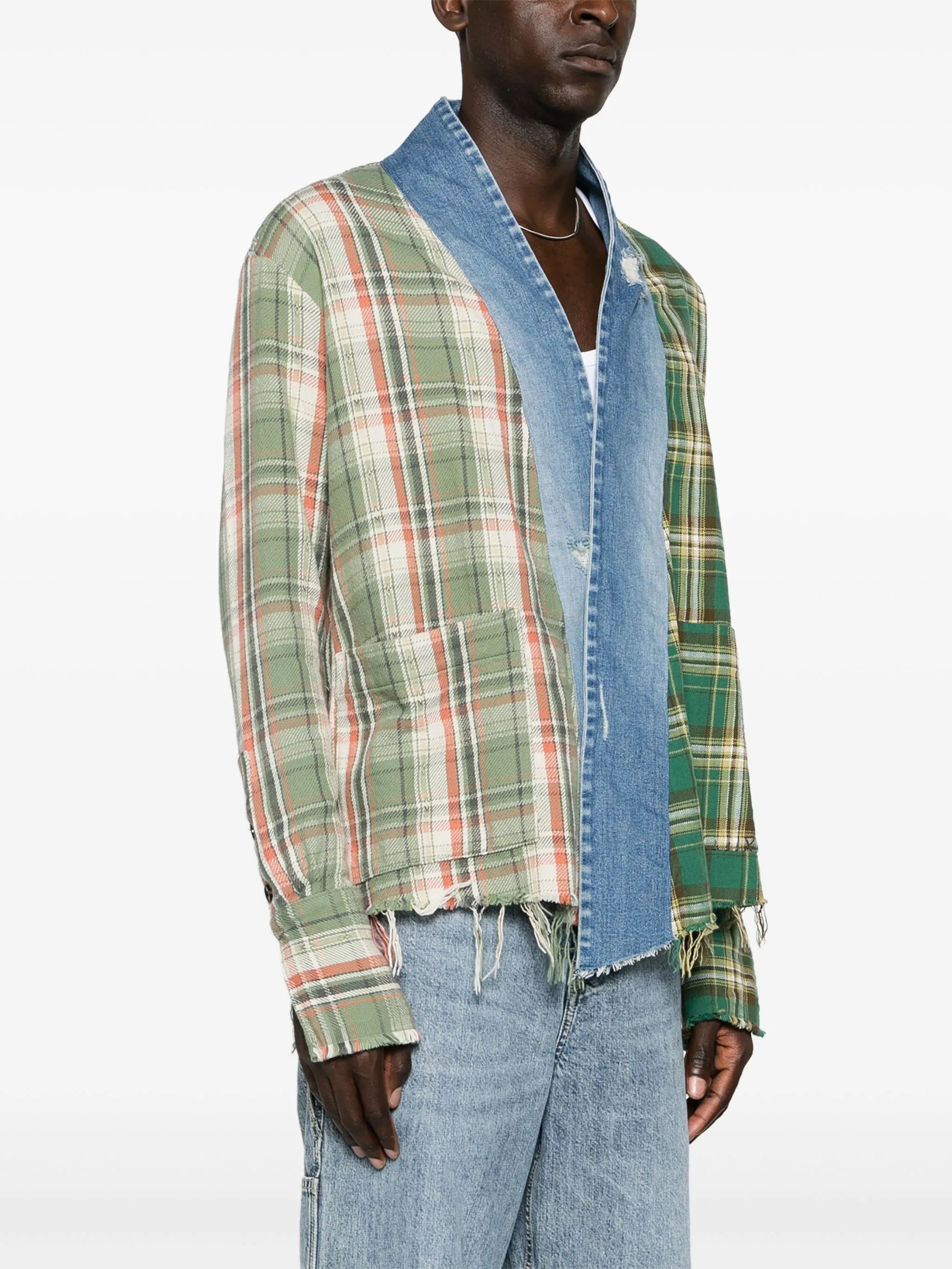 plaid-check patchwork overshirt
