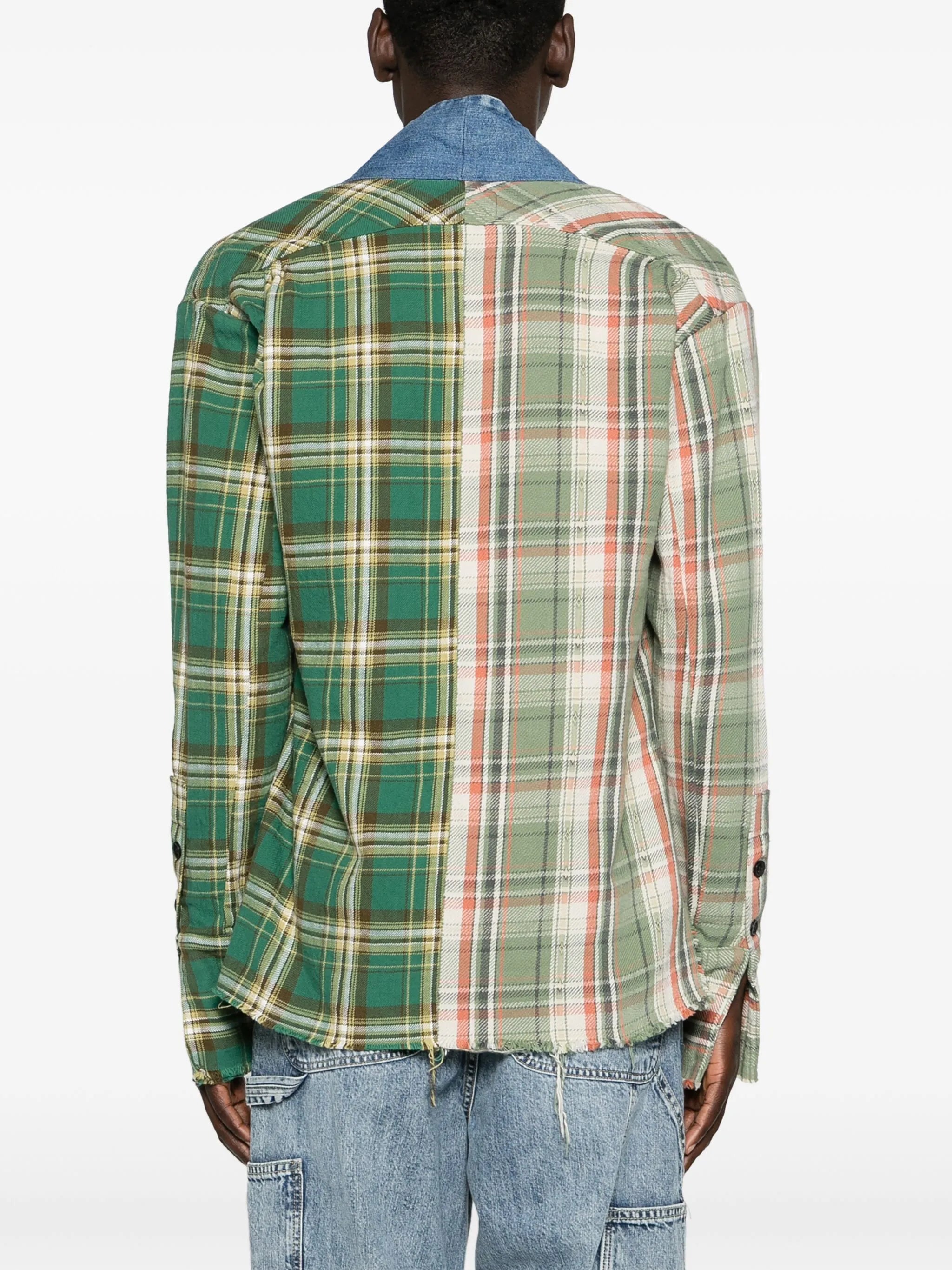 plaid-check patchwork overshirt