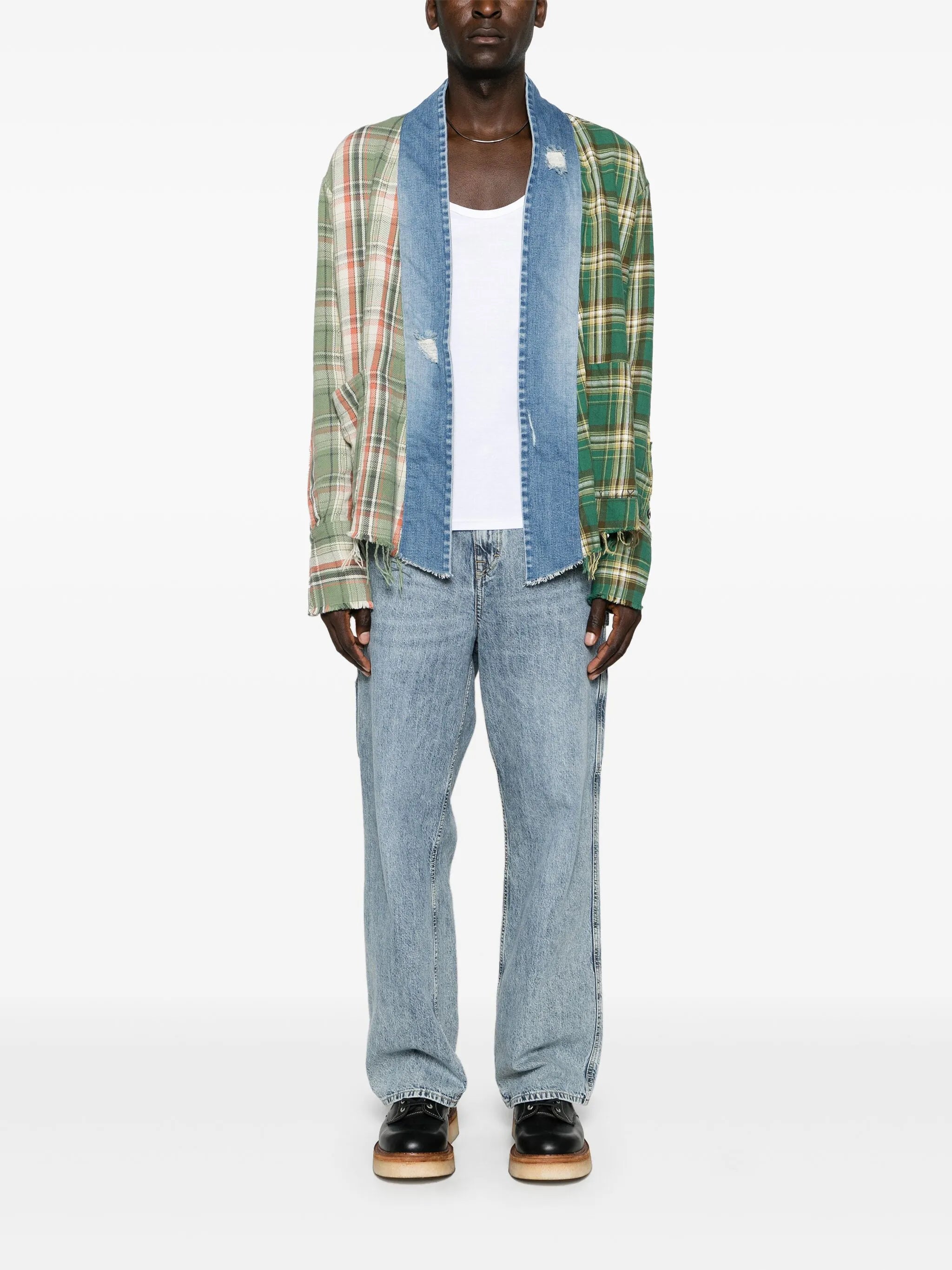 plaid-check patchwork overshirt