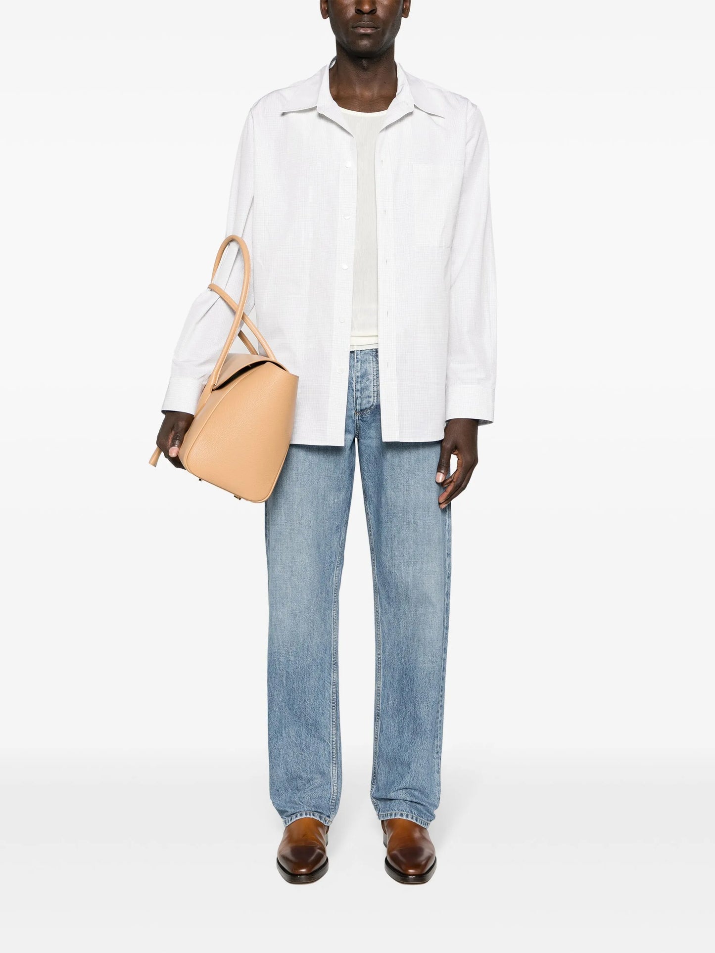 checked straight-collar shirt