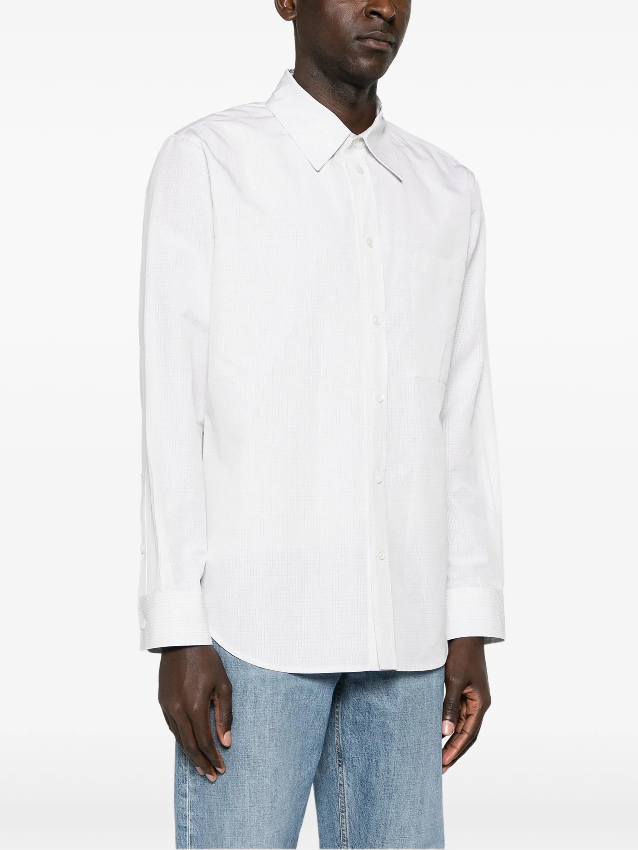 checked straight-collar shirt