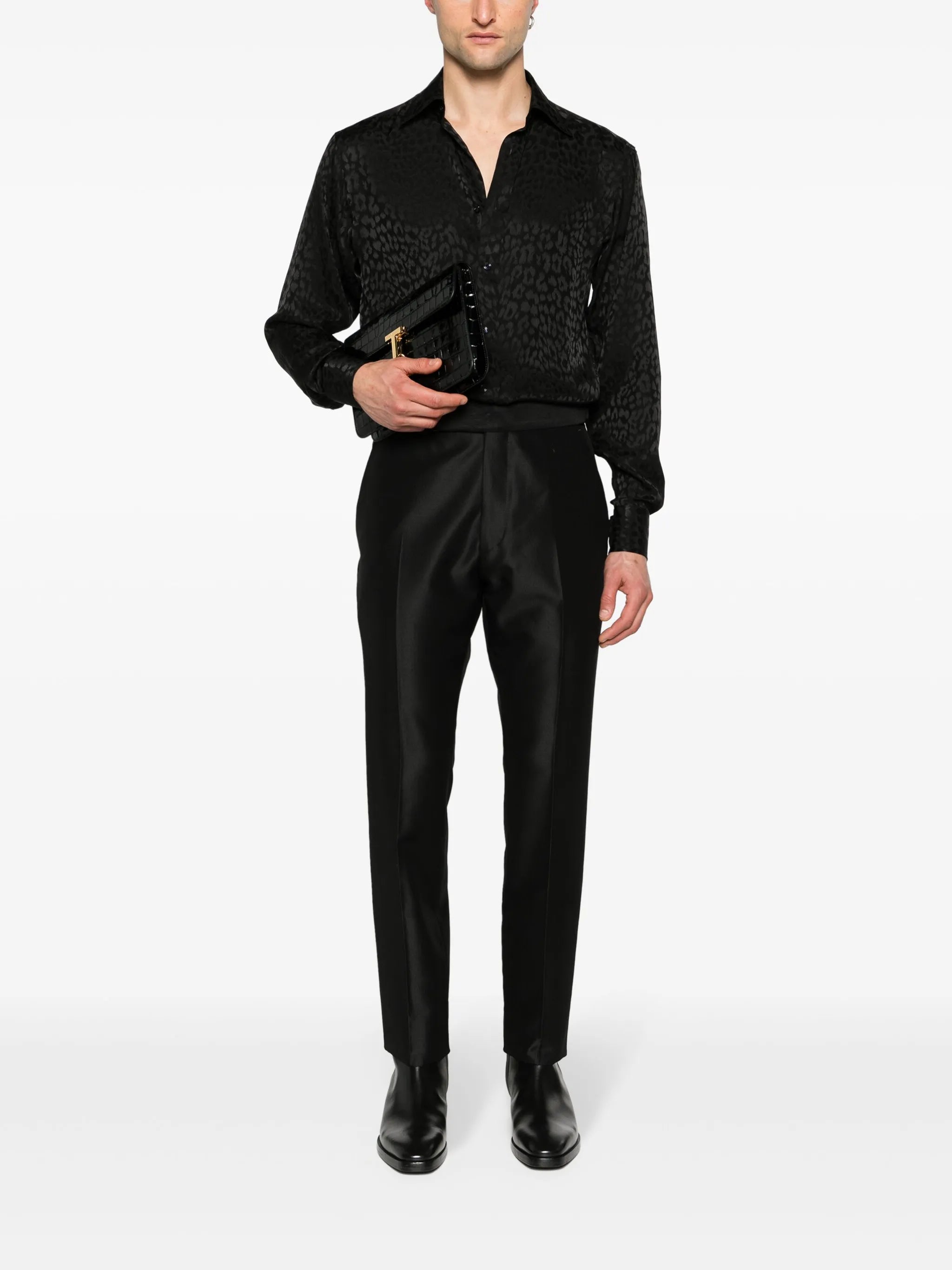 leopard-jacquard silk shirt