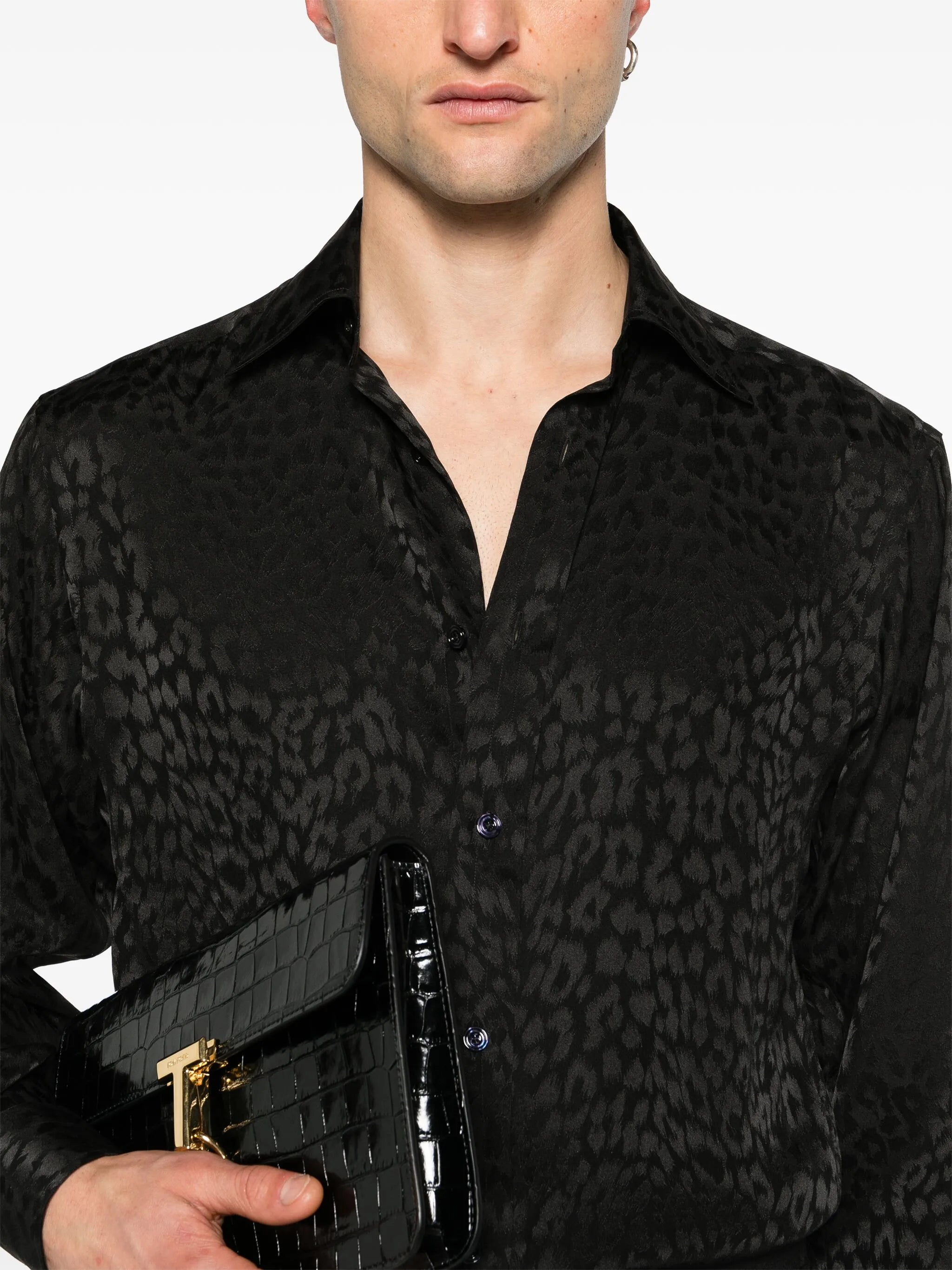 leopard-jacquard silk shirt