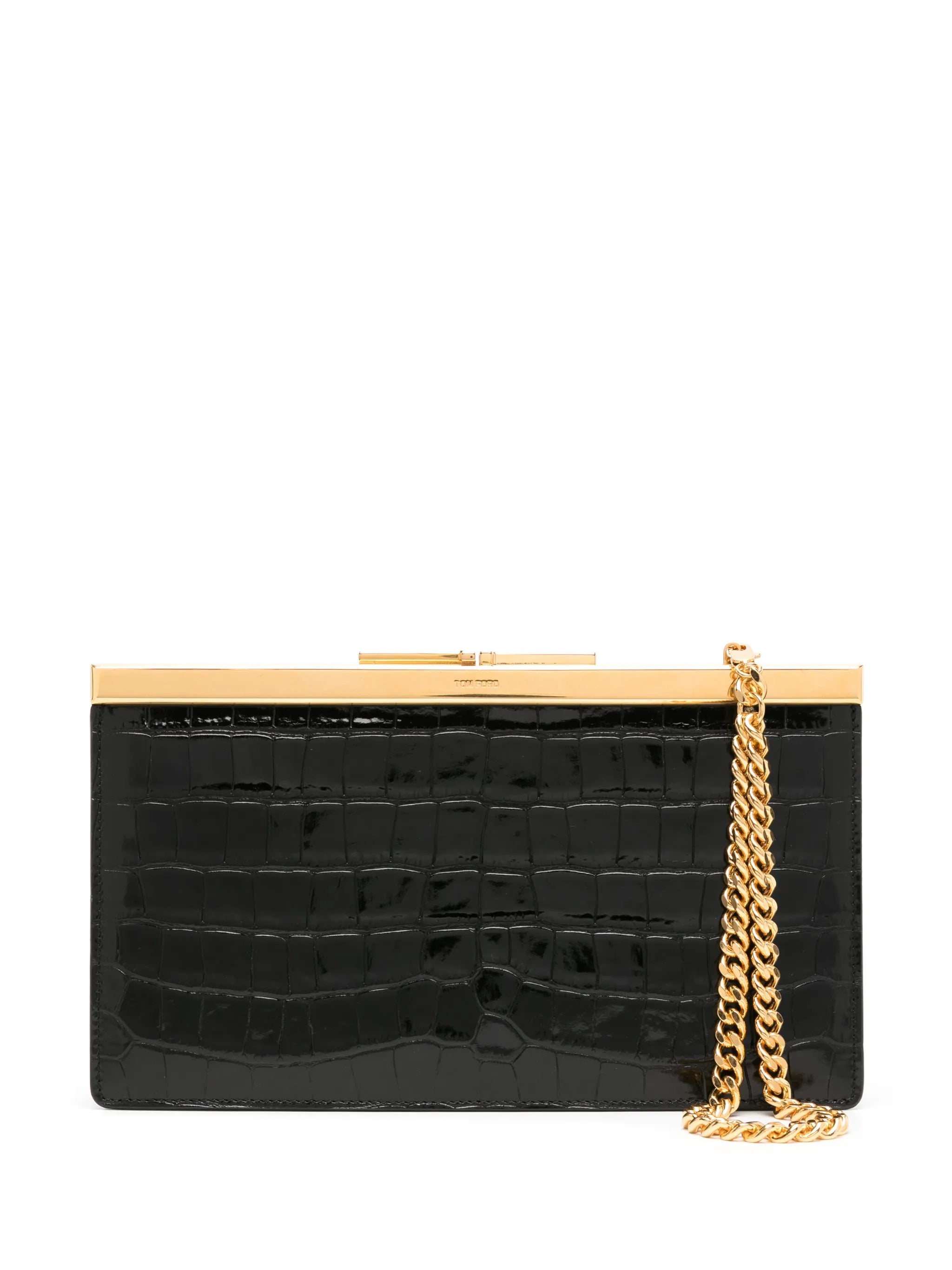 crocodile-embossed clutch bag