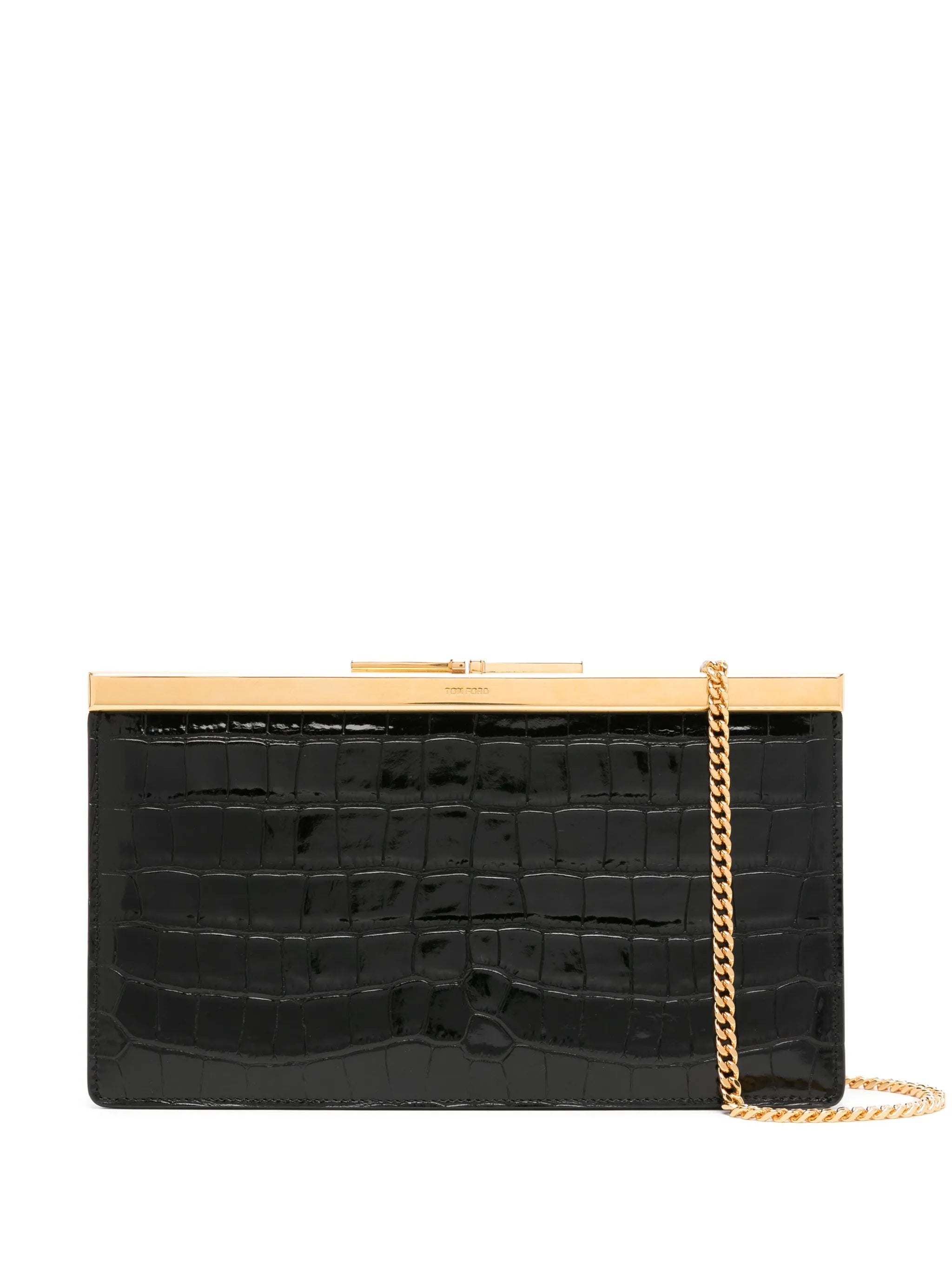 crocodile-embossed clutch bag