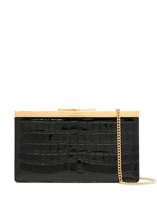crocodile-embossed clutch bag