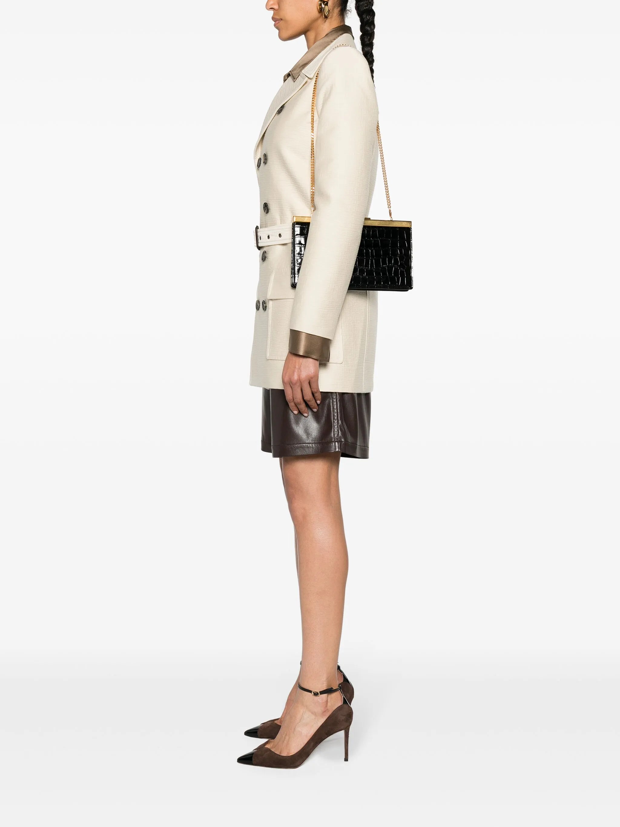 crocodile-embossed clutch bag