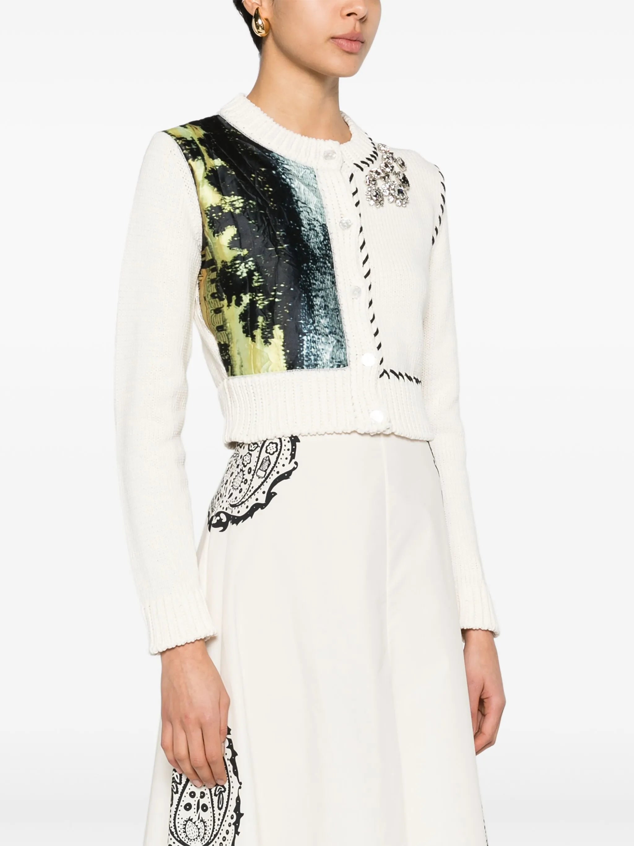 abstract-panel cropped cardigan