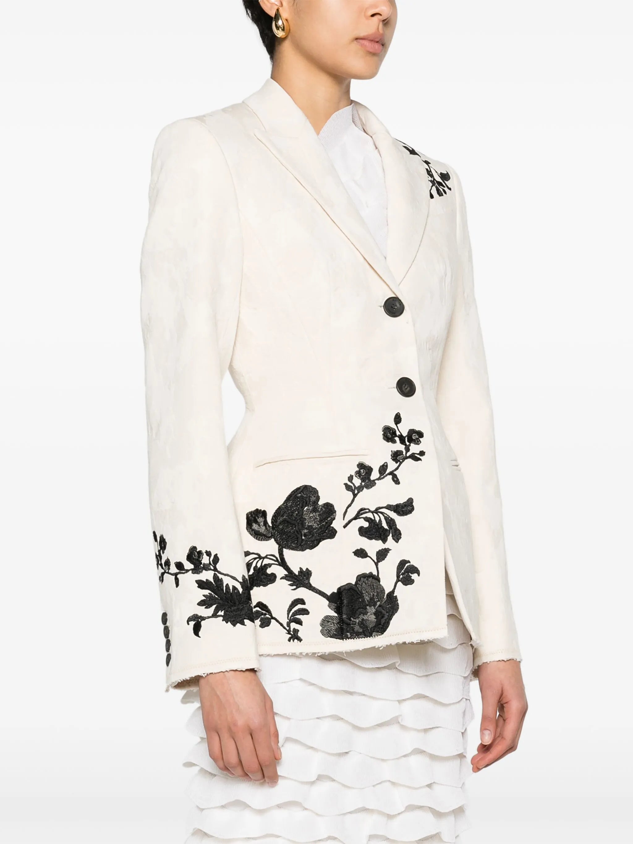 floral-embroidery single-breasted blazer