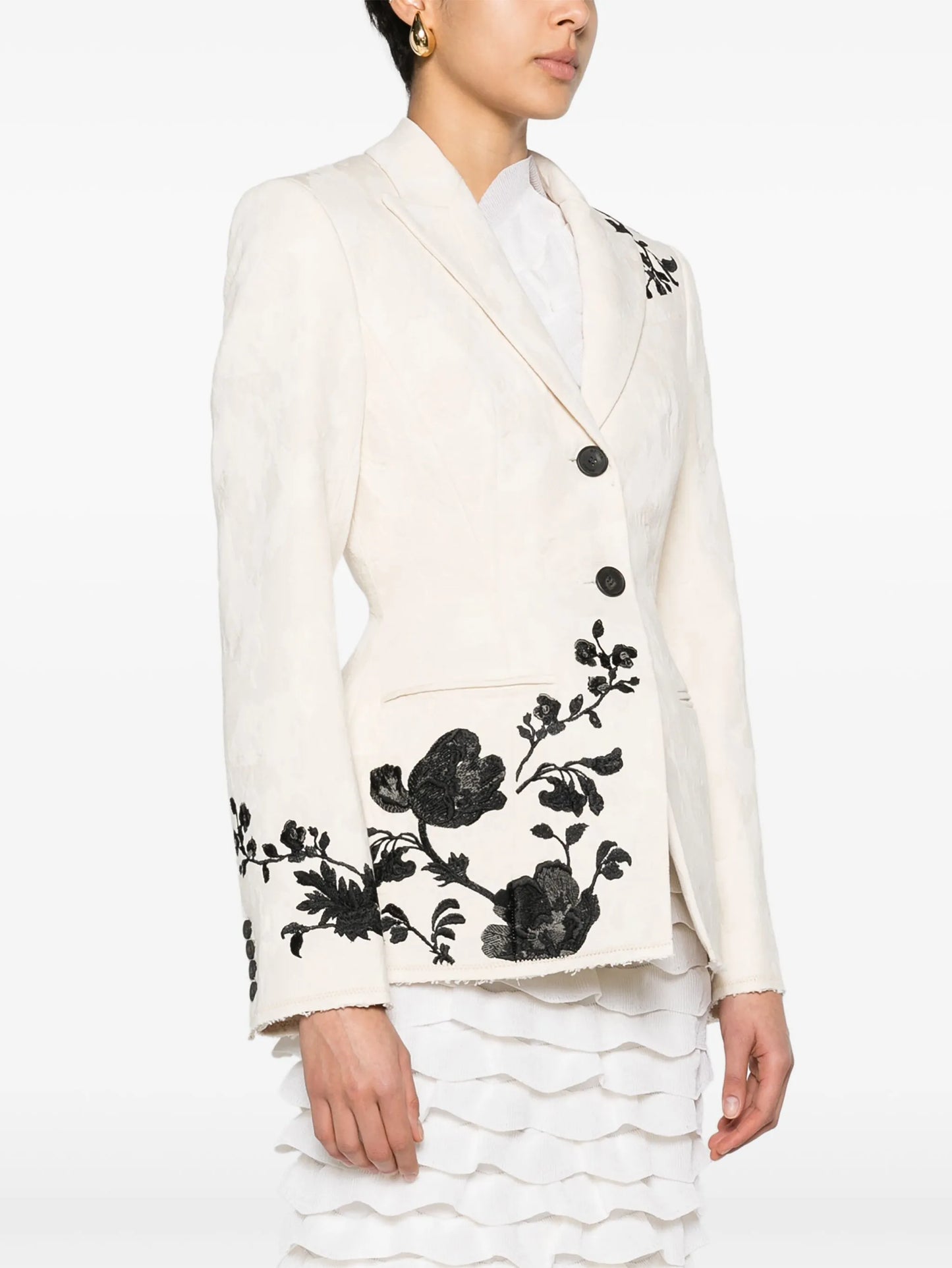 floral-embroidery single-breasted blazer
