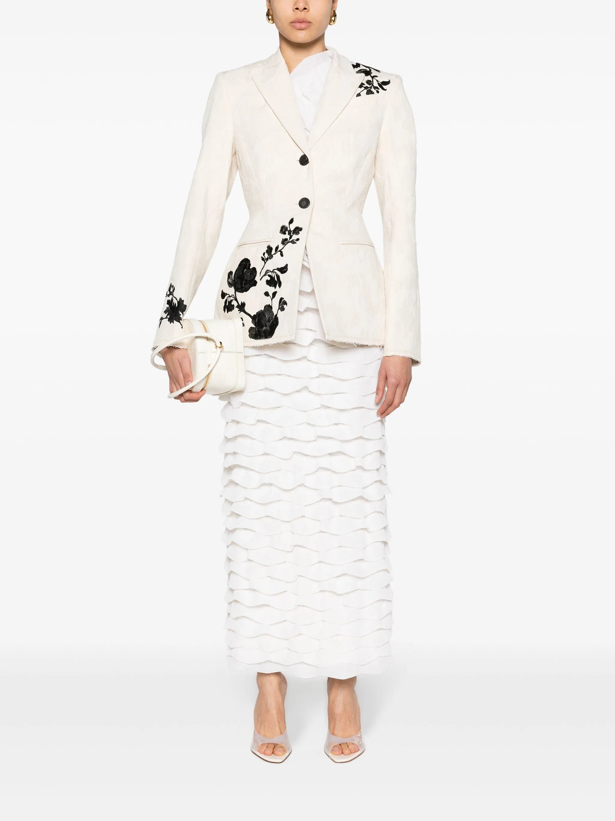 floral-embroidery single-breasted blazer