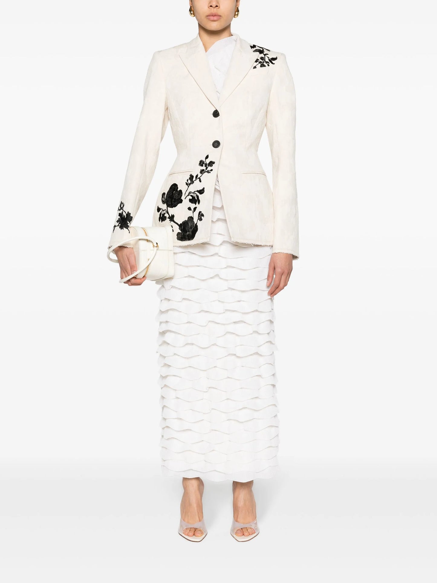 floral-embroidery single-breasted blazer