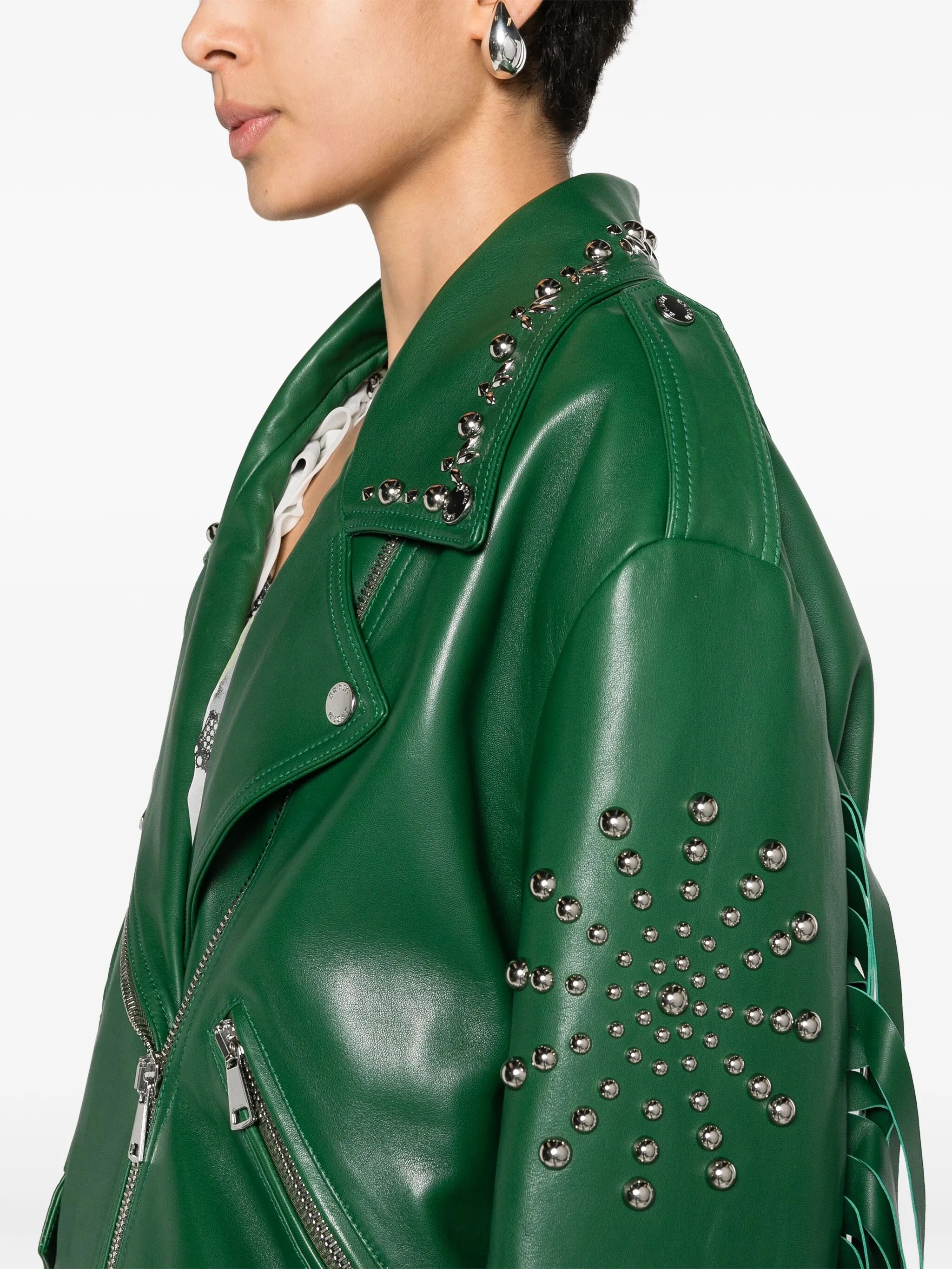 studded fringed leather biker jacket