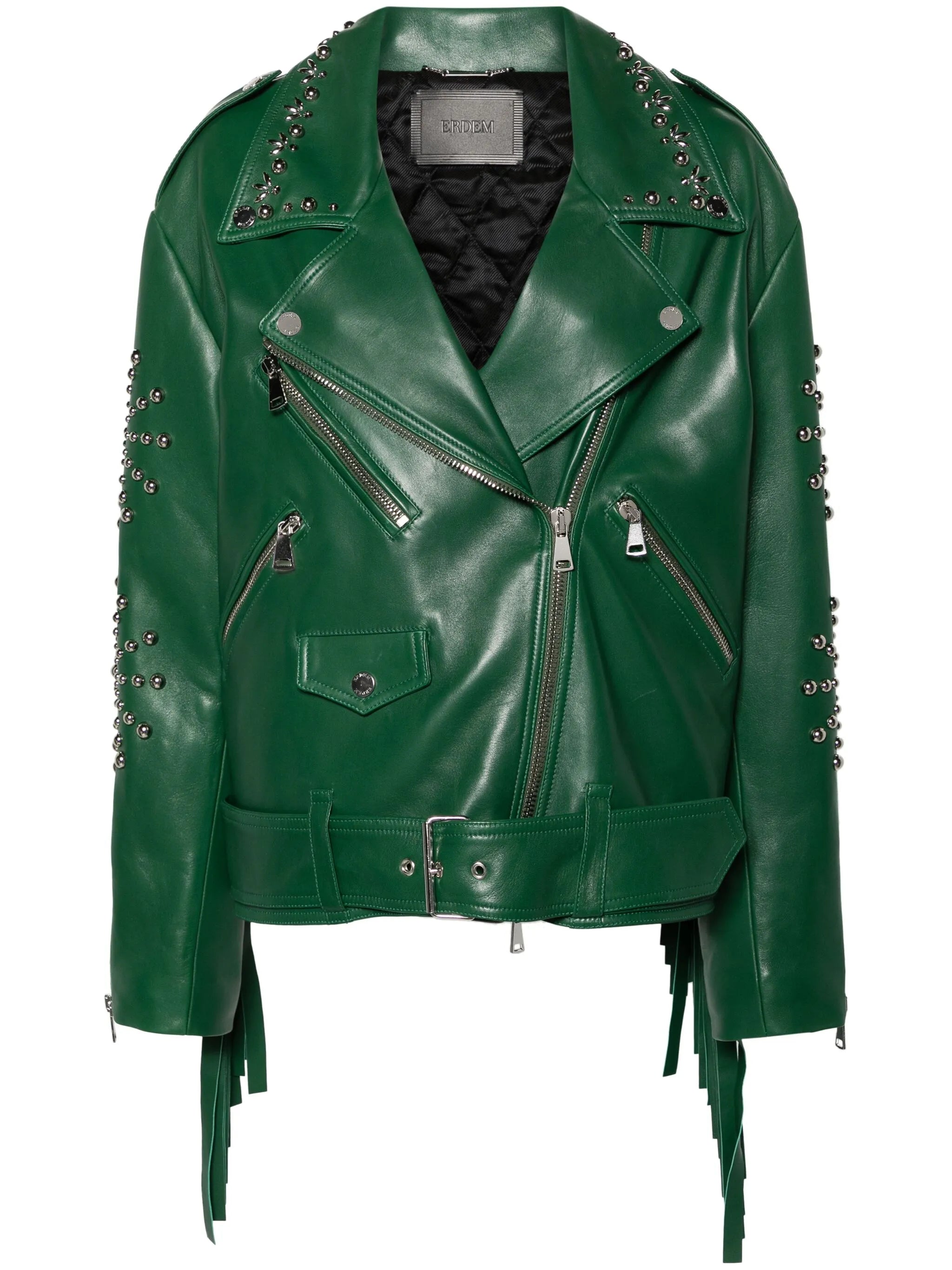 studded fringed leather biker jacket