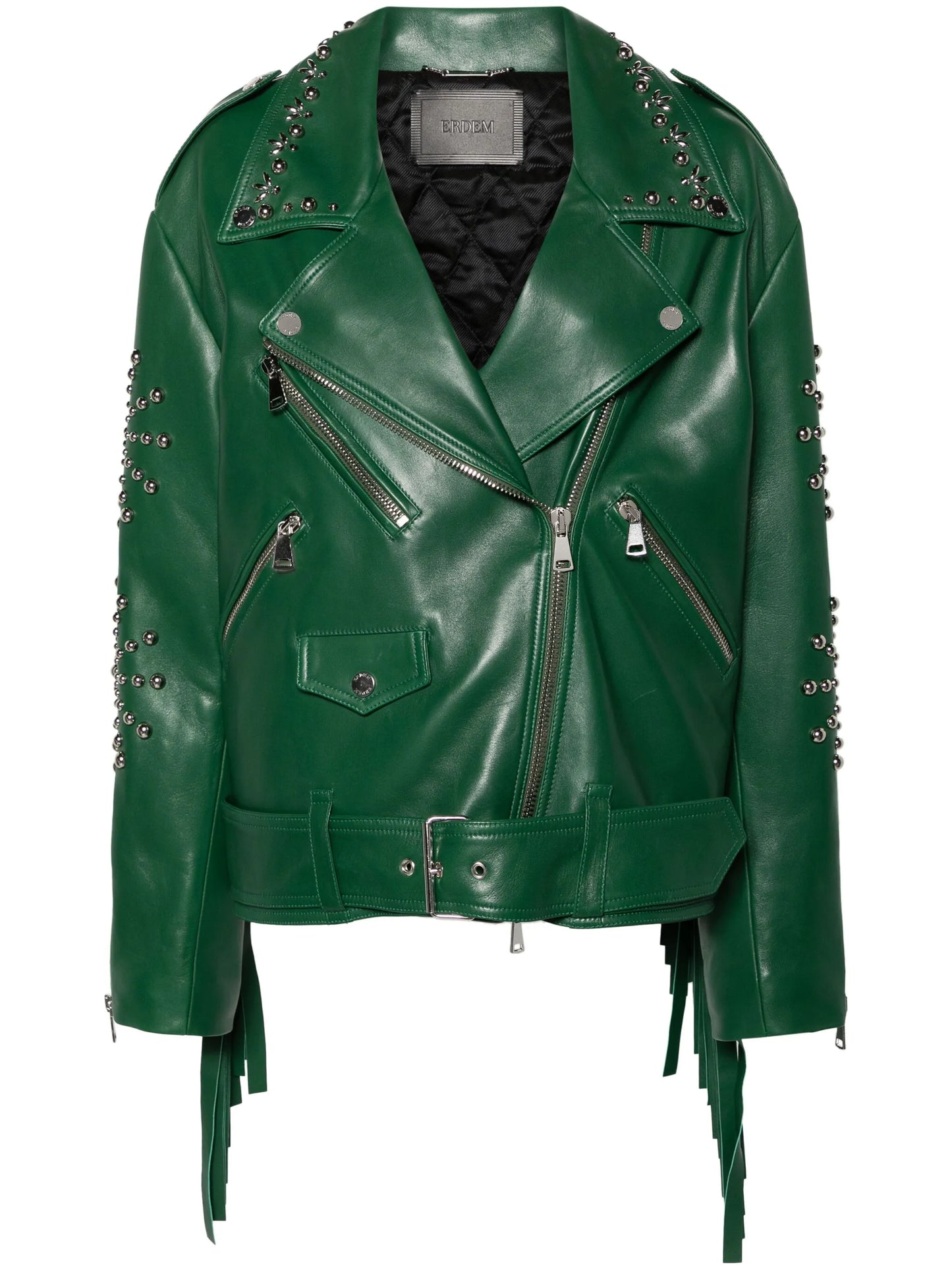 studded fringed leather biker jacket