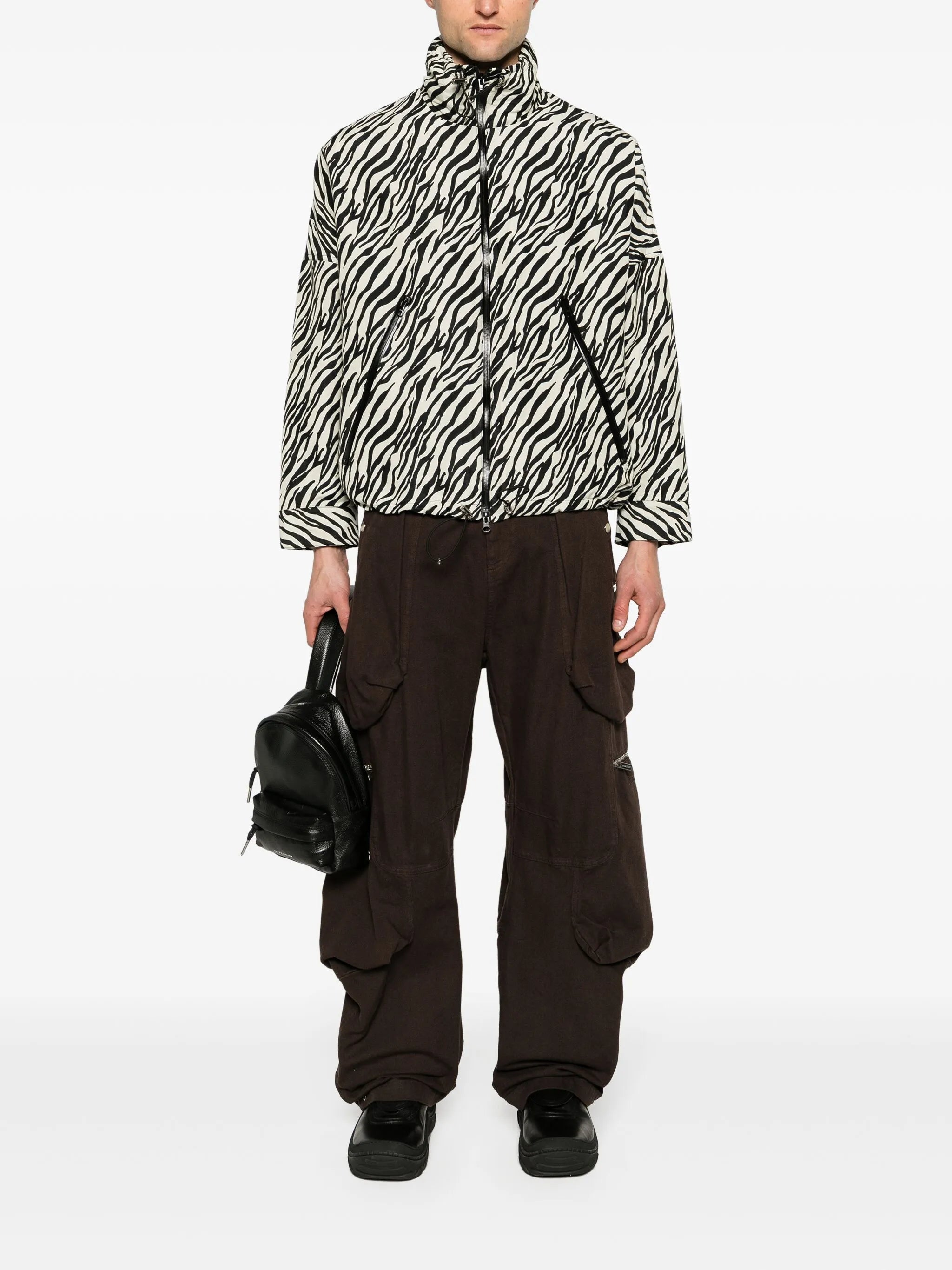 zebra-print zip-up jacket