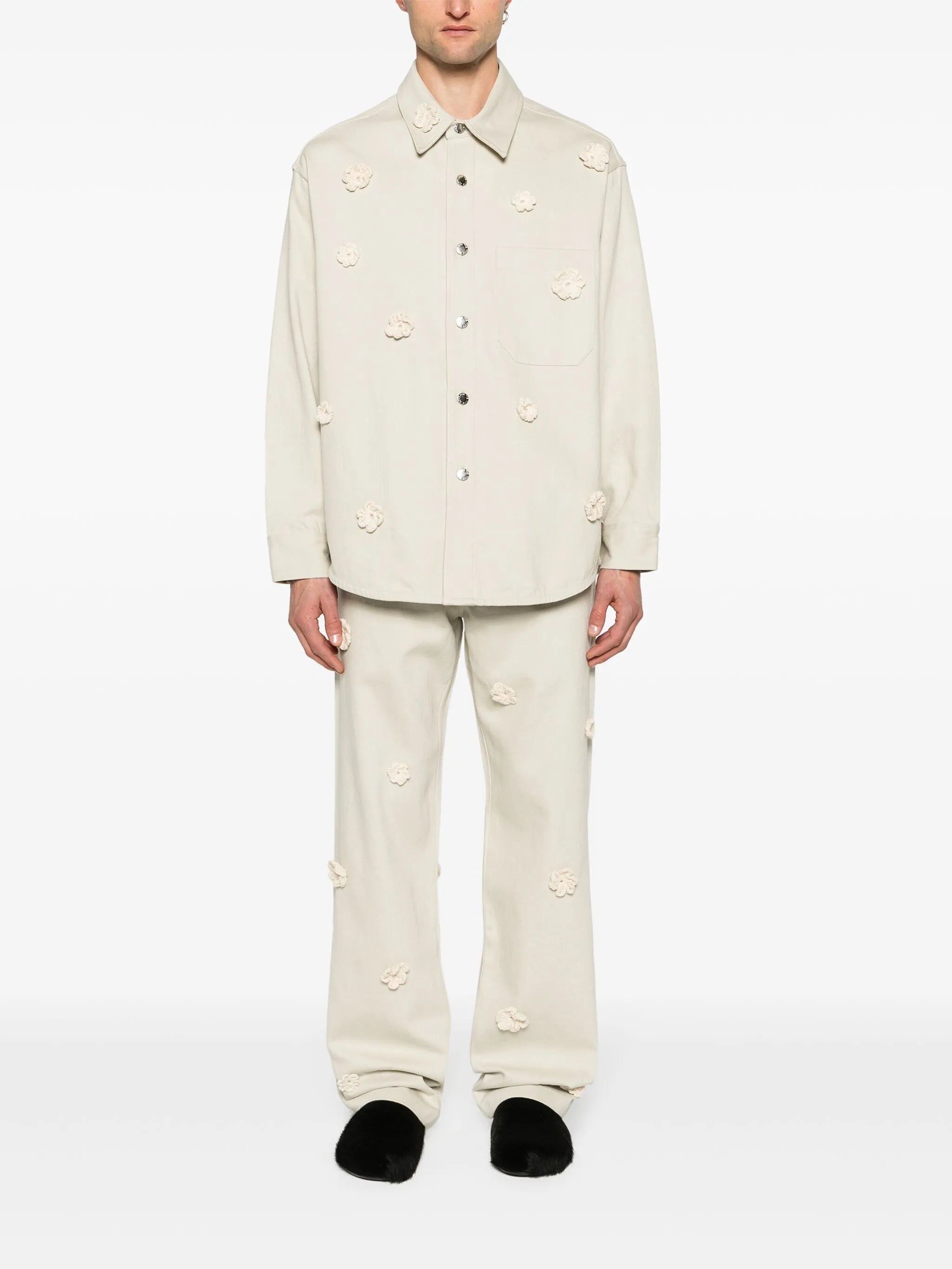 Daisy appliqué shirt jacket