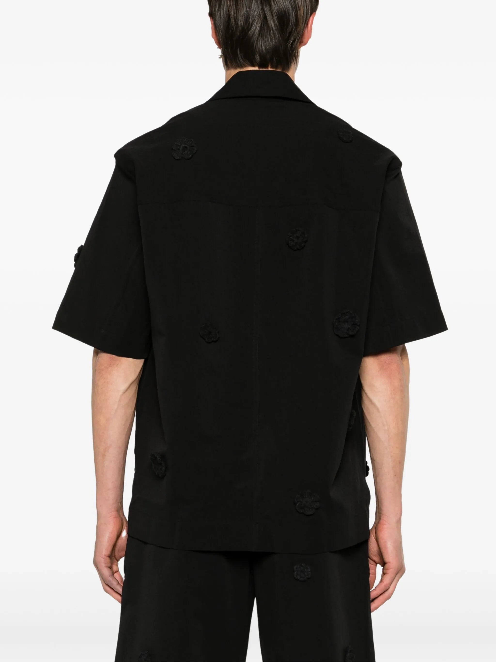 floral-appliqué zip-up shirt