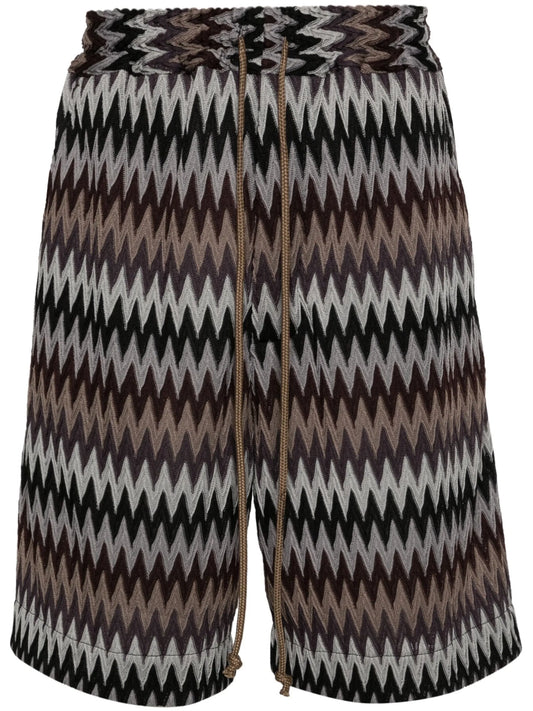 chevron-knit elasticated-waist shorts