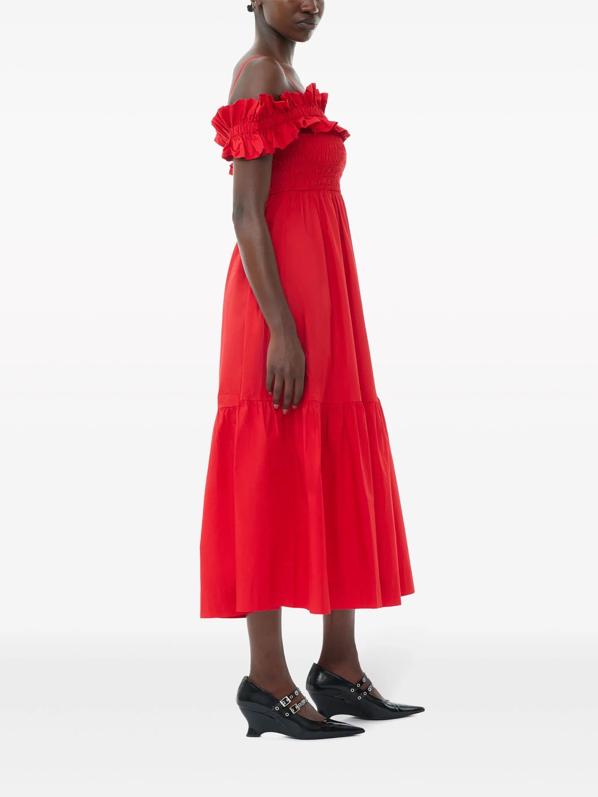 ruffled poplin midi dress