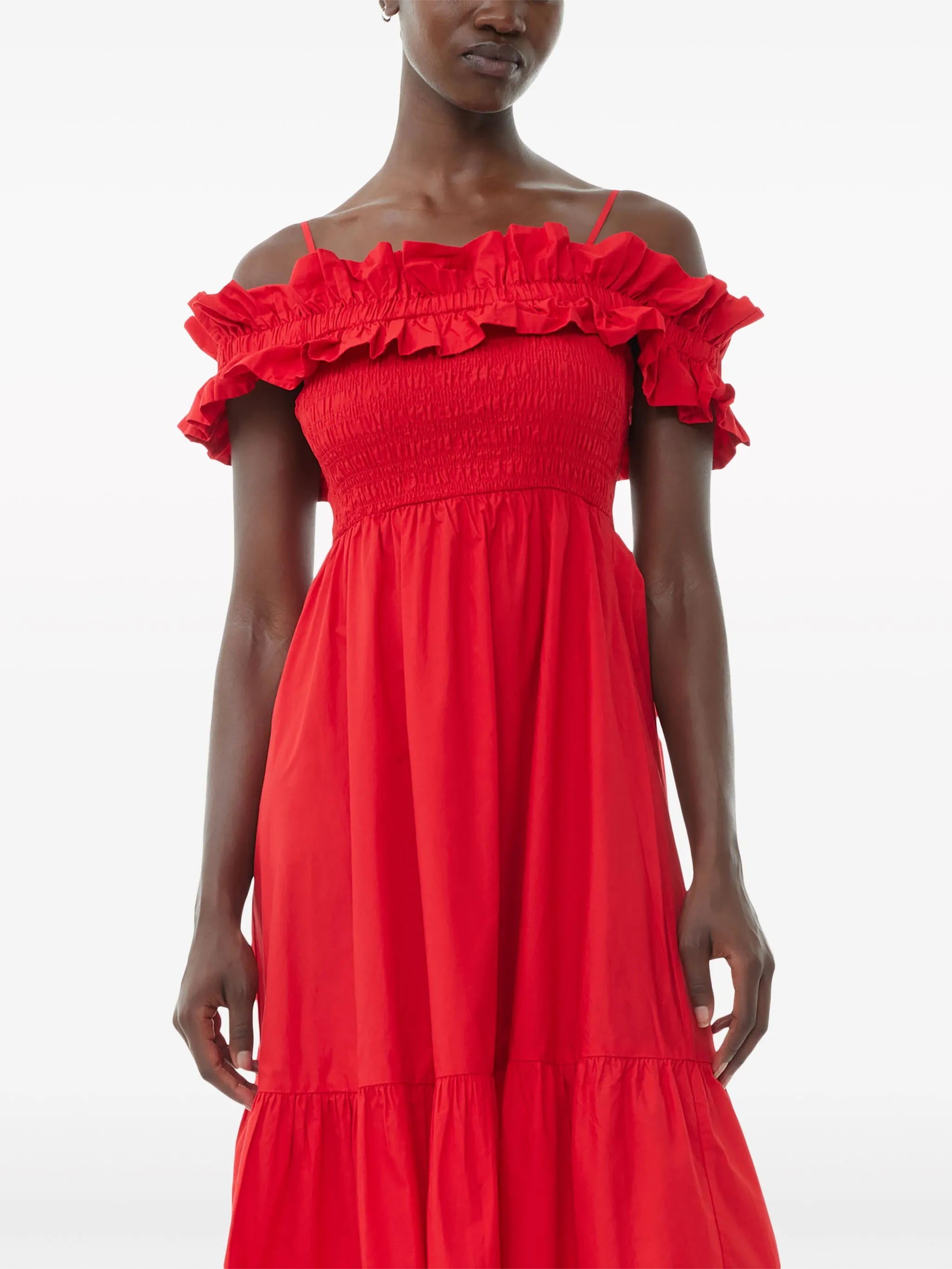 ruffled poplin midi dress