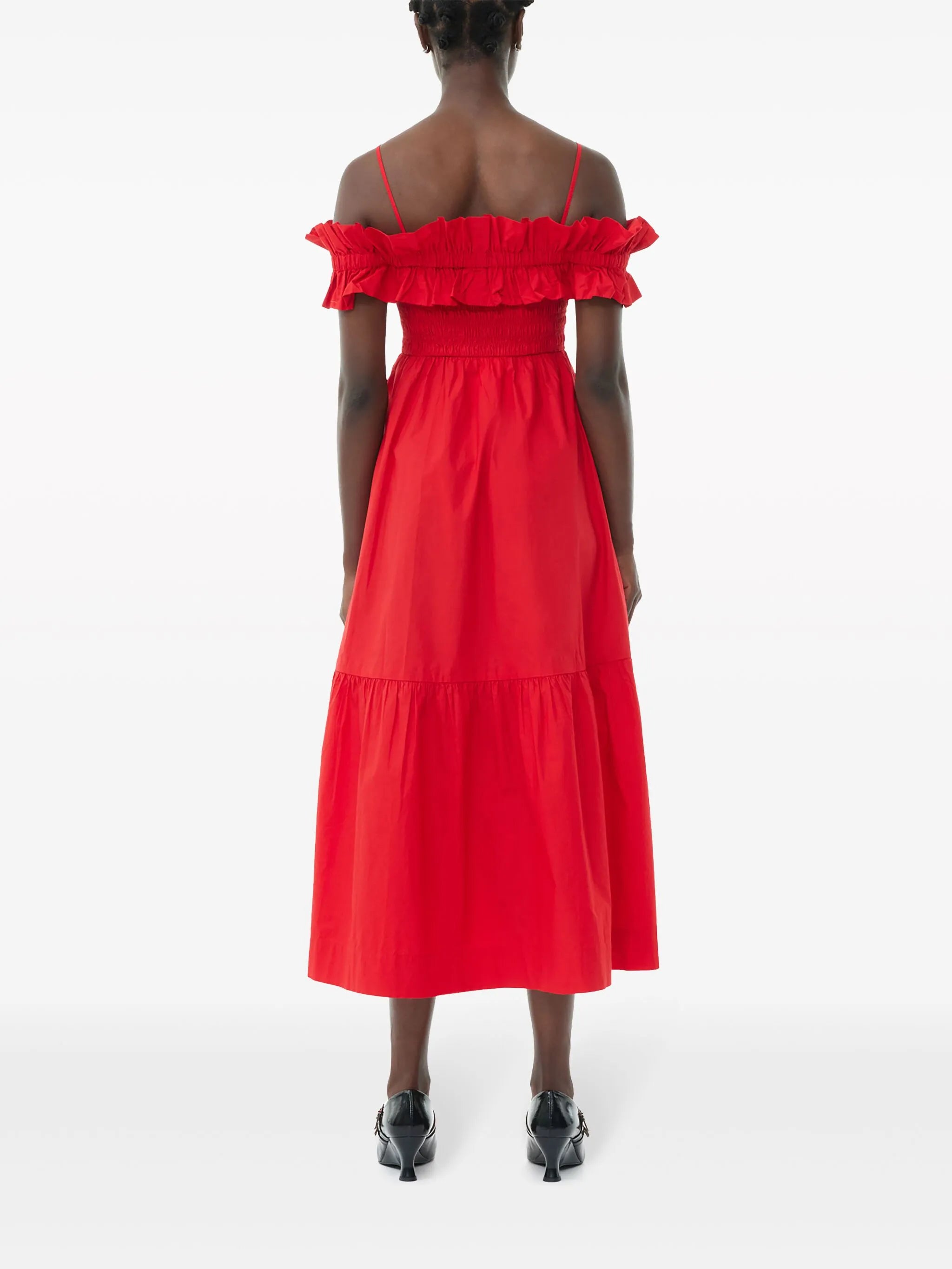 ruffled poplin midi dress