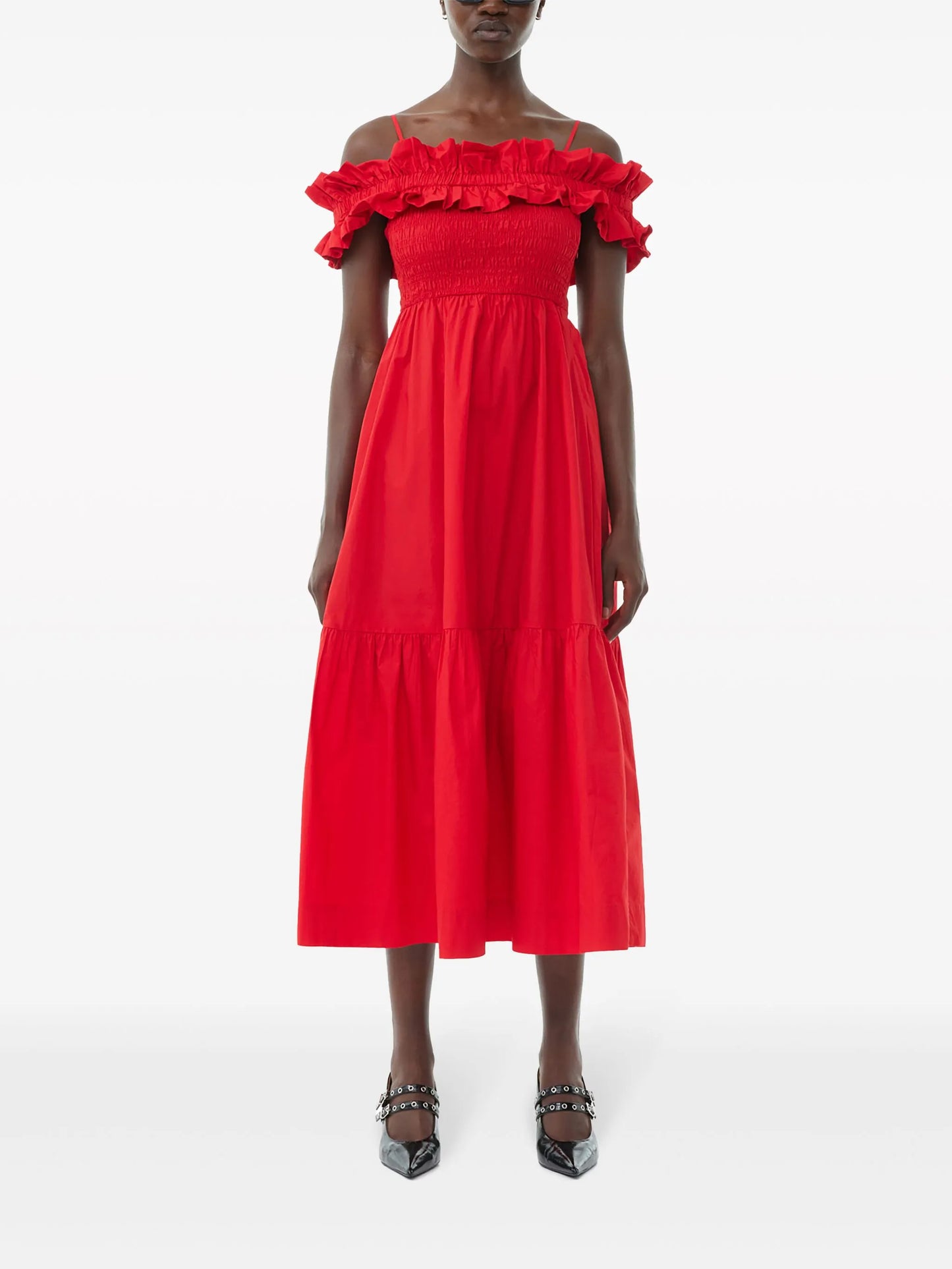 ruffled poplin midi dress