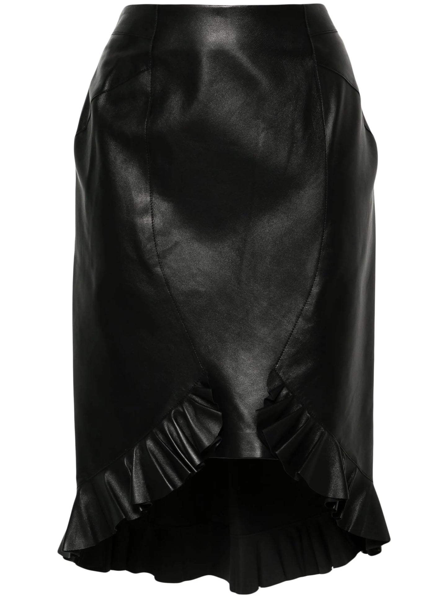 ruffled leather pencil skirt