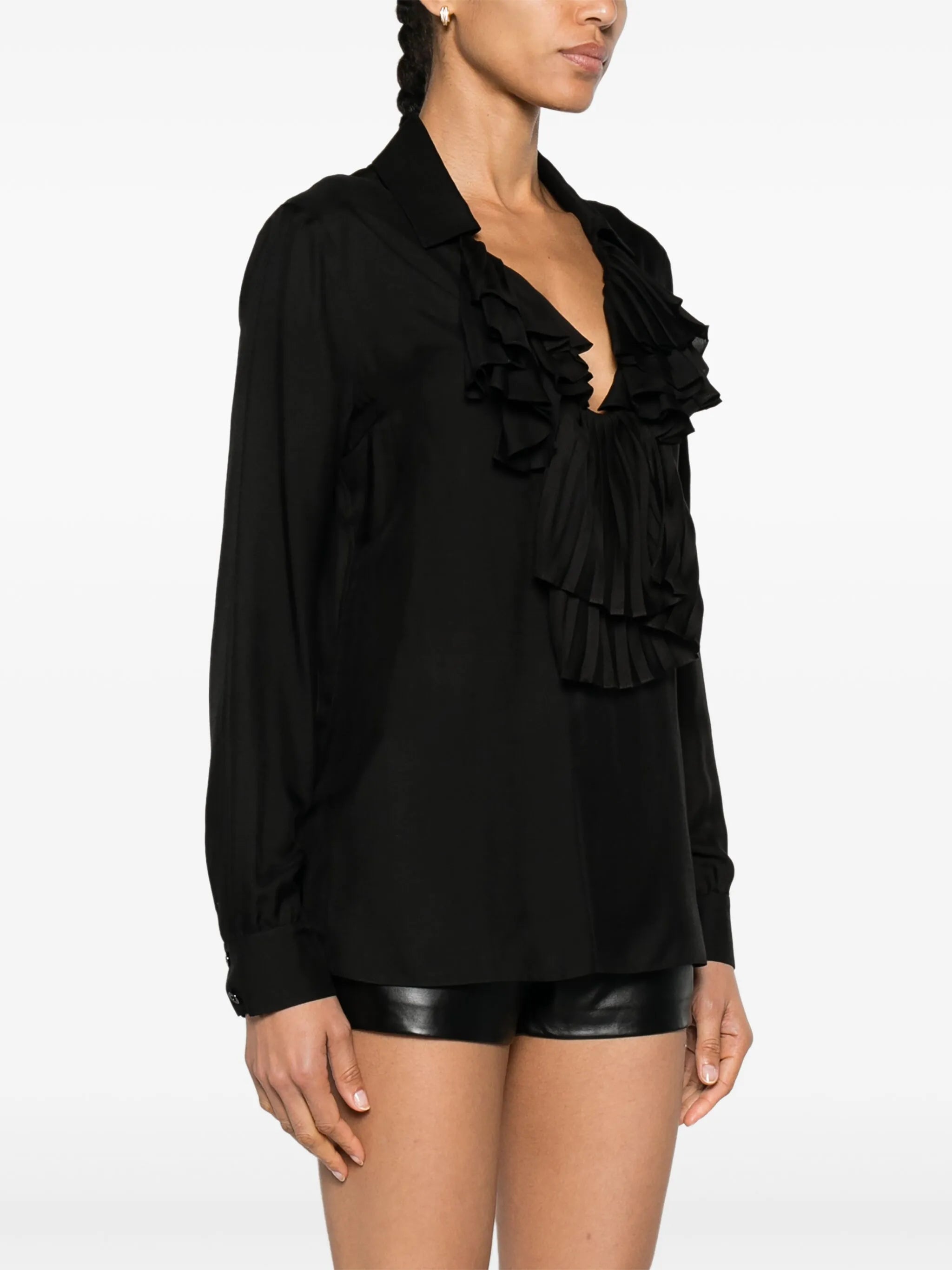 plissé ruffle-collar blouse