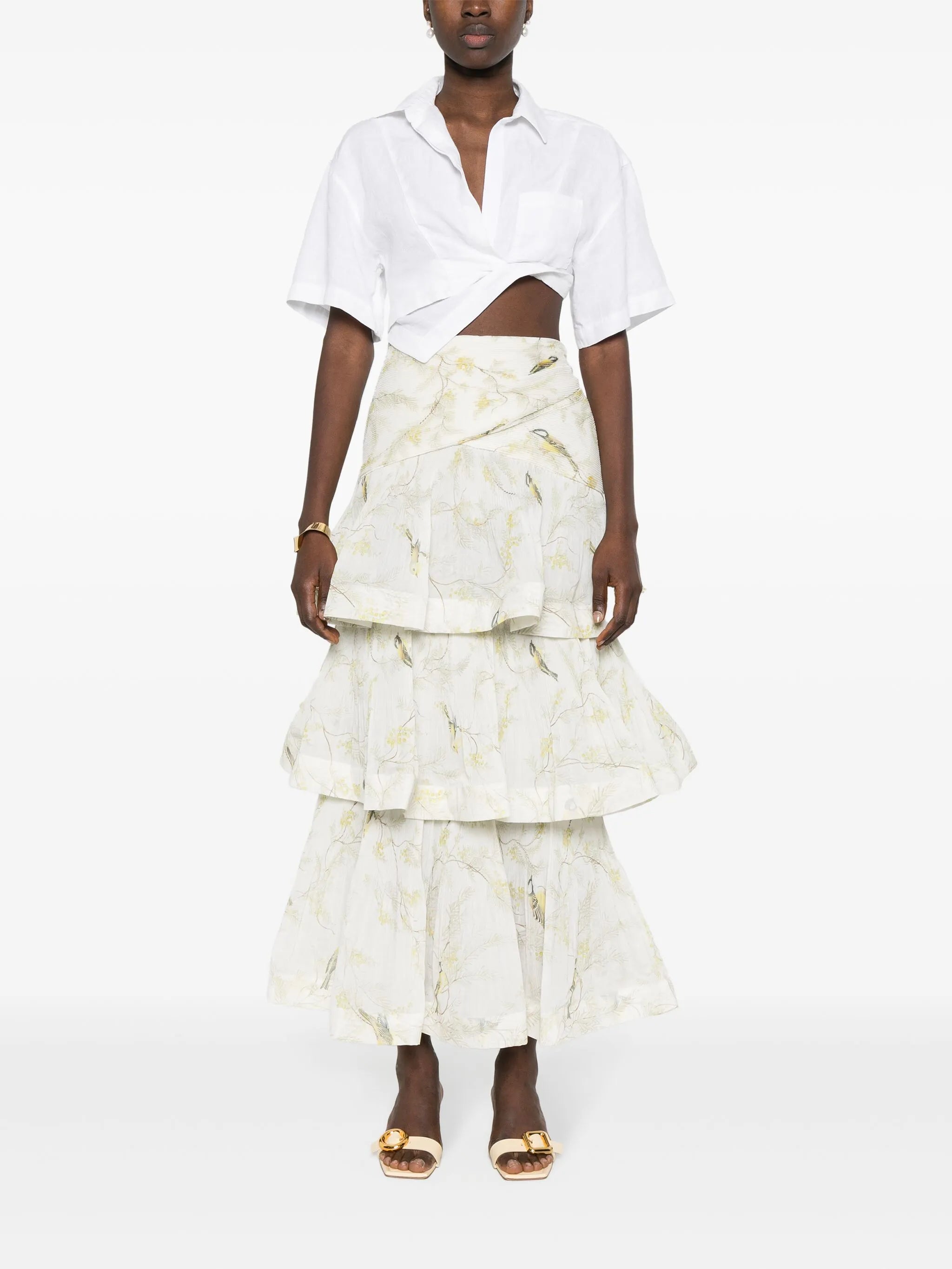 pleated tired midi skirt