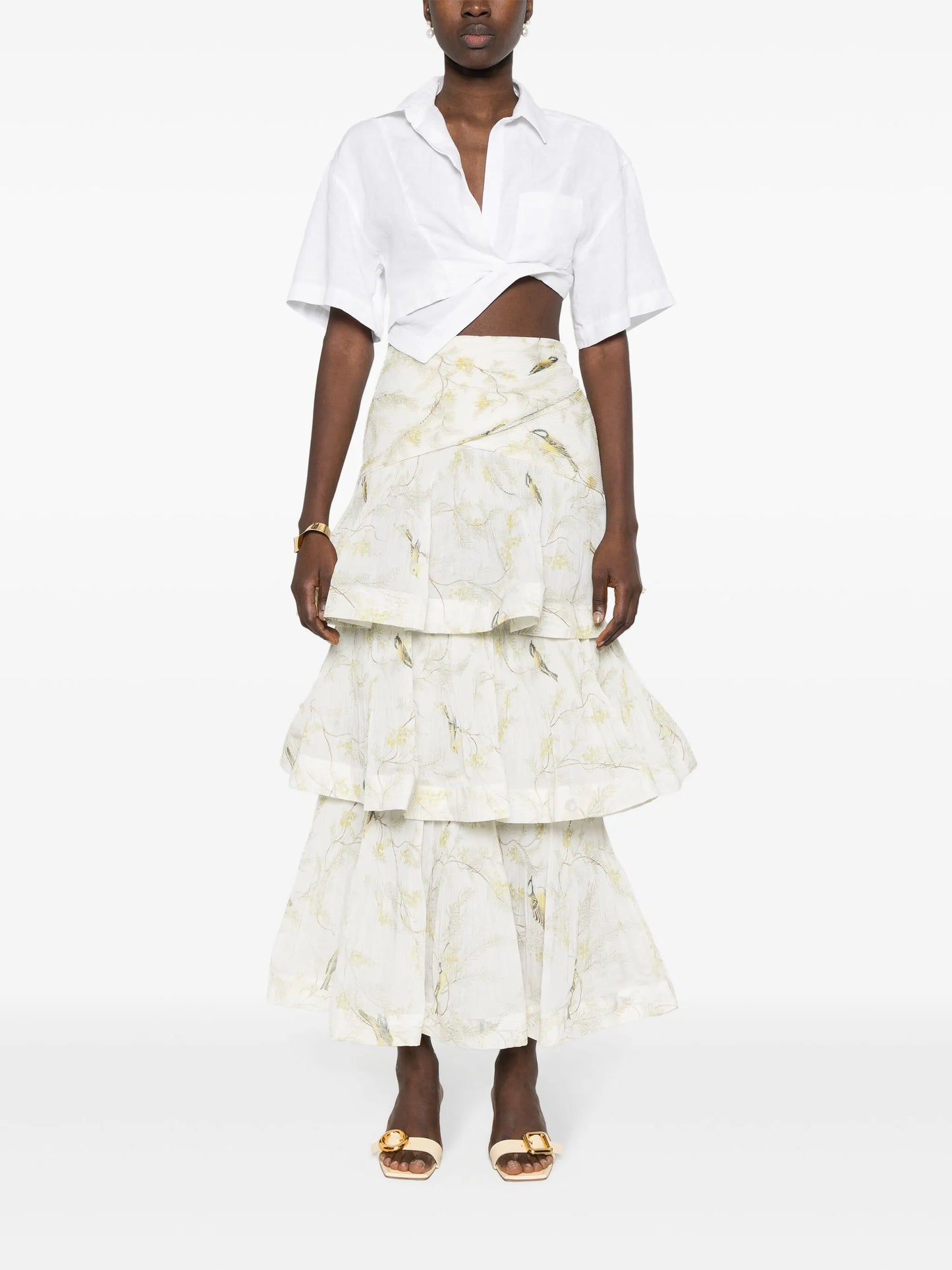 pleated tired midi skirt