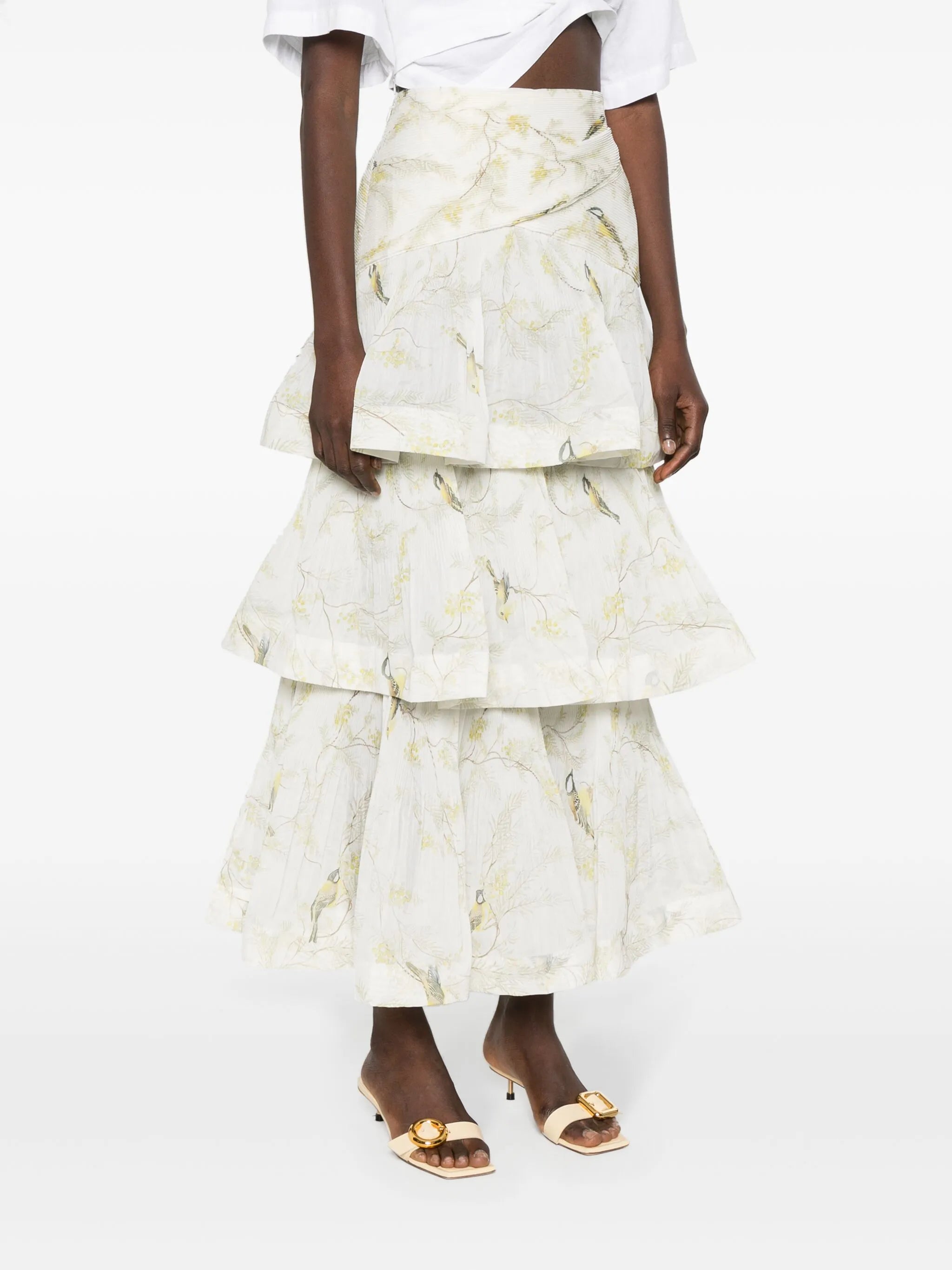 pleated tired midi skirt