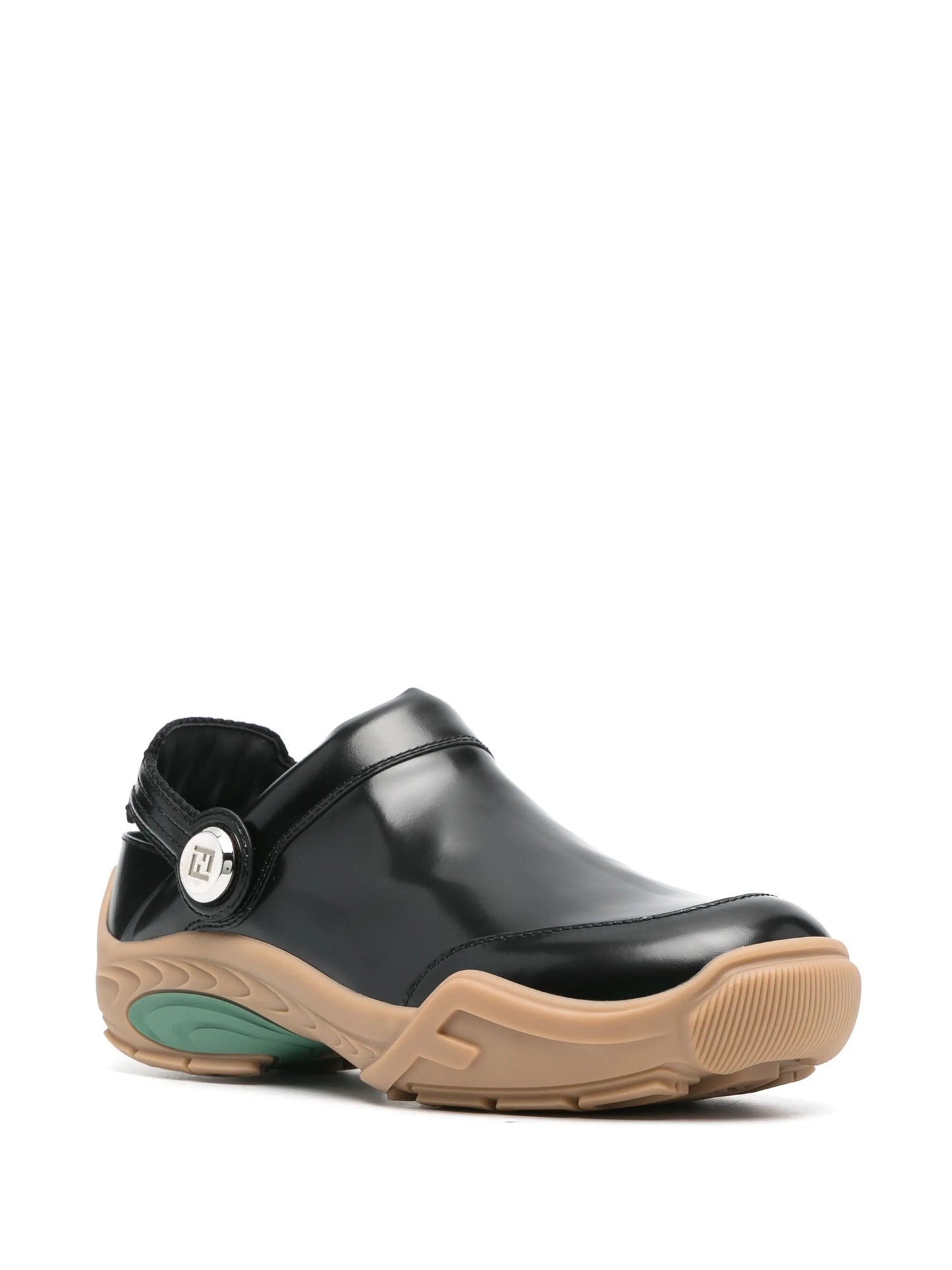 FF-embroidered leather clogs
